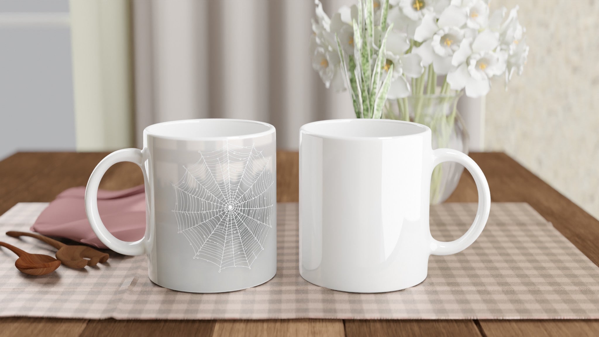 Spider Web Morning Dew Architecture Coffee Tea Ceramic 11oz Mug Ceram Mug — detail view | Wild Thread Co