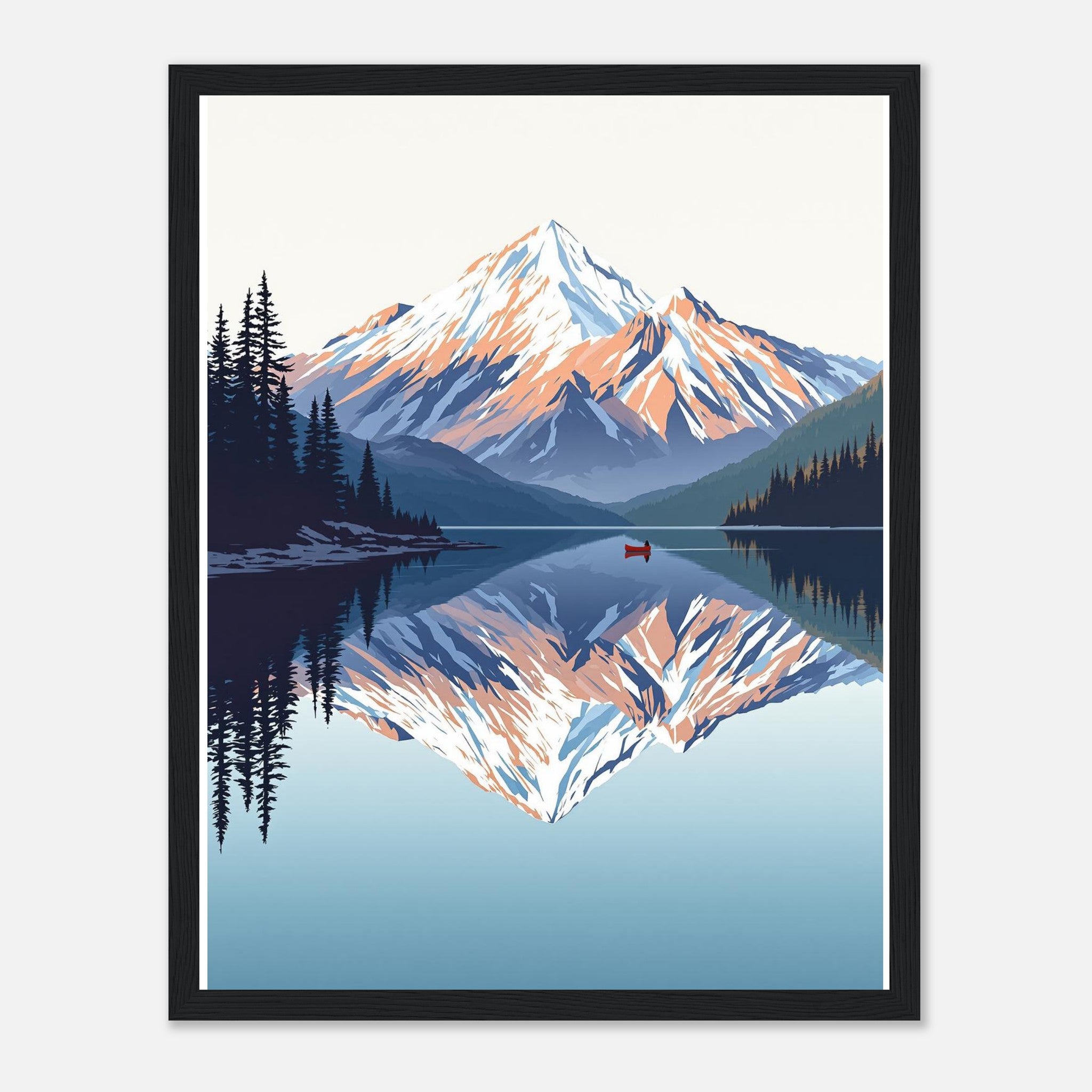 Lake Reflection Still Morning Canoe Framed Print Wall Art Ready to Framed Art Print — detail view | Wild Thread Co