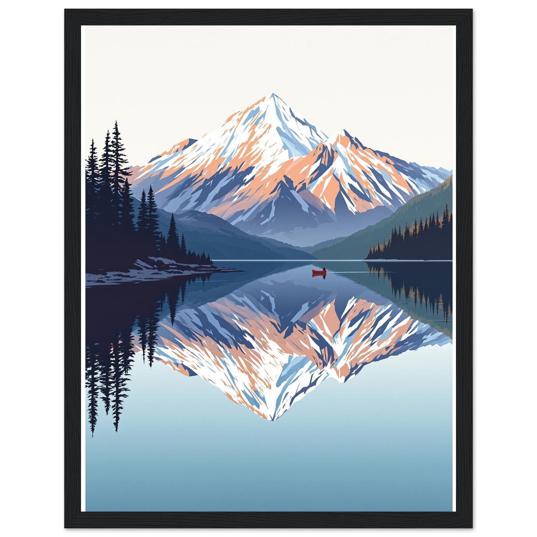 Lake Reflection Still Morning Canoe Framed Print Wall Art Ready to — Framed Art Print | Wild Thread Co UK