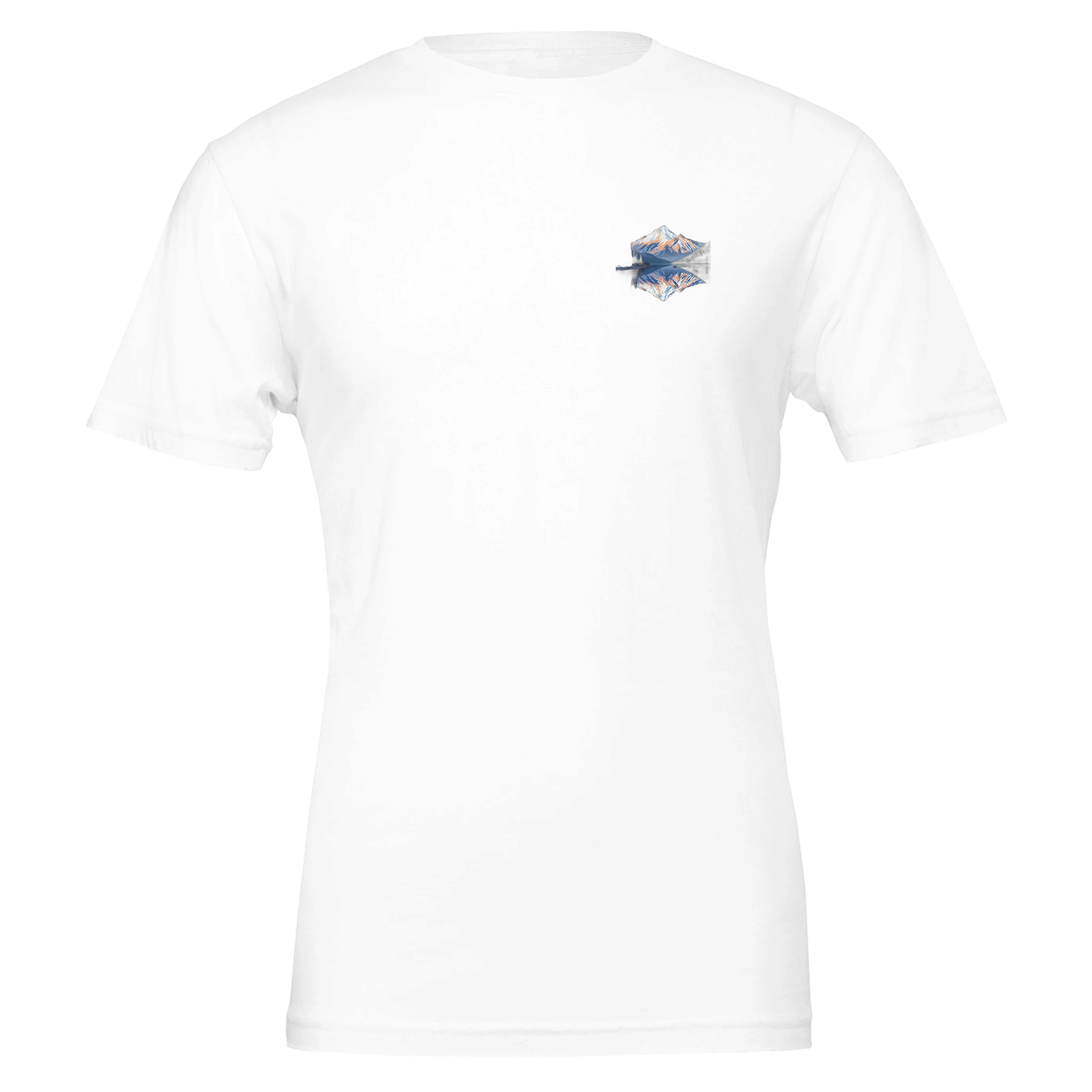 Lake Reflection Still Morning Canoe T-Shirt Unisex Cotton Tee UK T-Shirt — detail view | Wild Thread Co