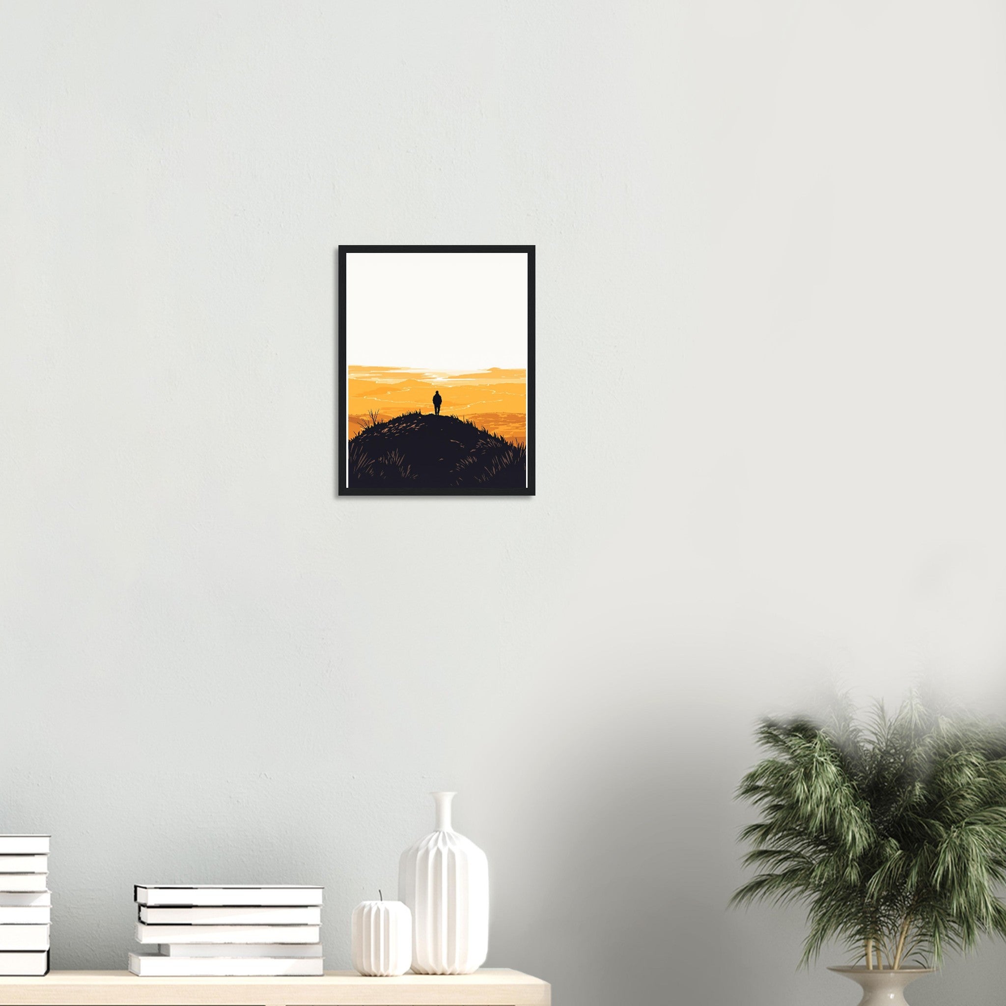 Golden Hour Hilltop Long Shadow Framed Print Wall Art Ready to Hang Framed Art Print — detail view | Wild Thread Co