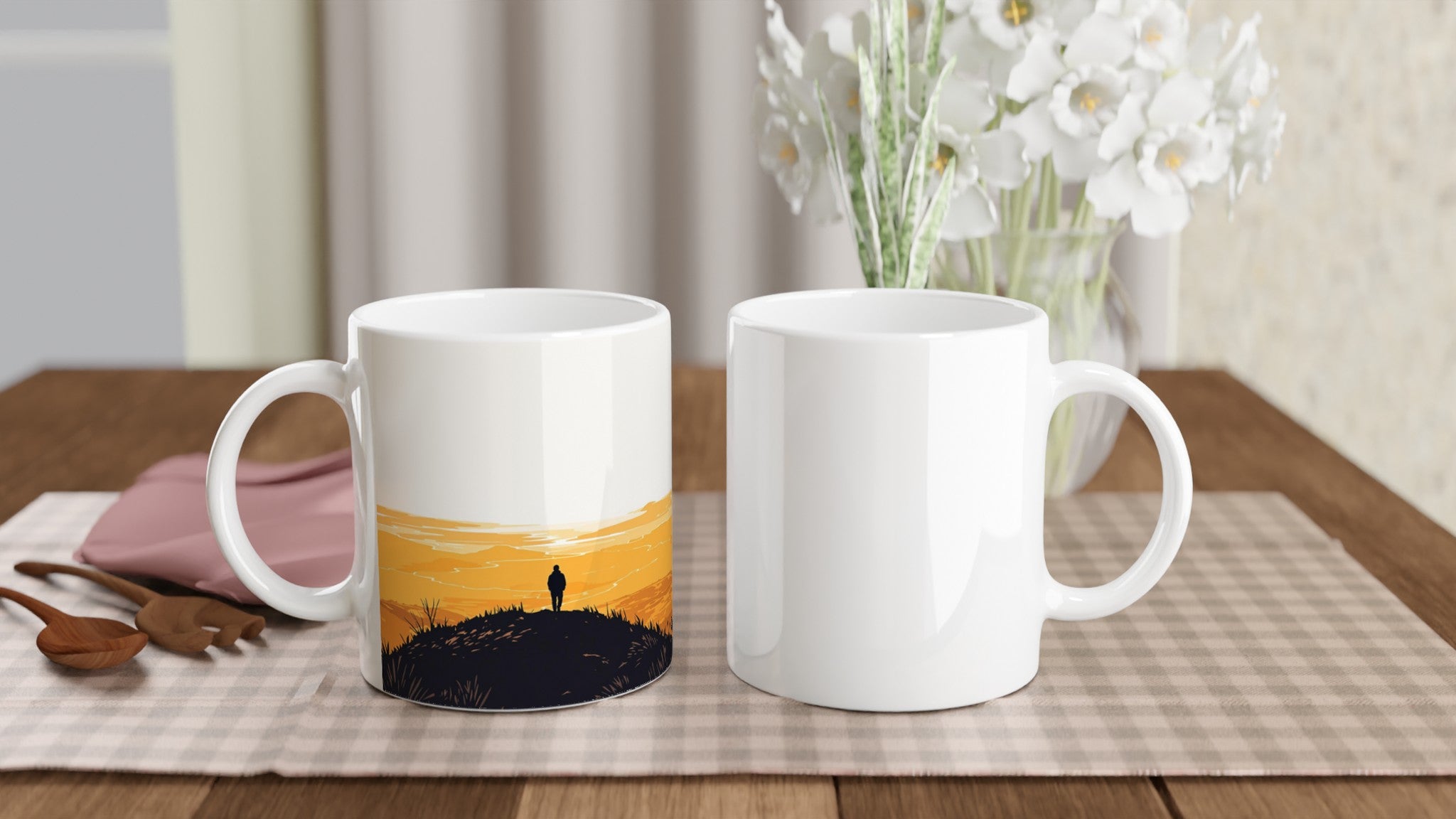 Golden Hour Hilltop Long Shadow Coffee Tea Ceramic 11oz Mug 1 Mug — detail view | Wild Thread Co