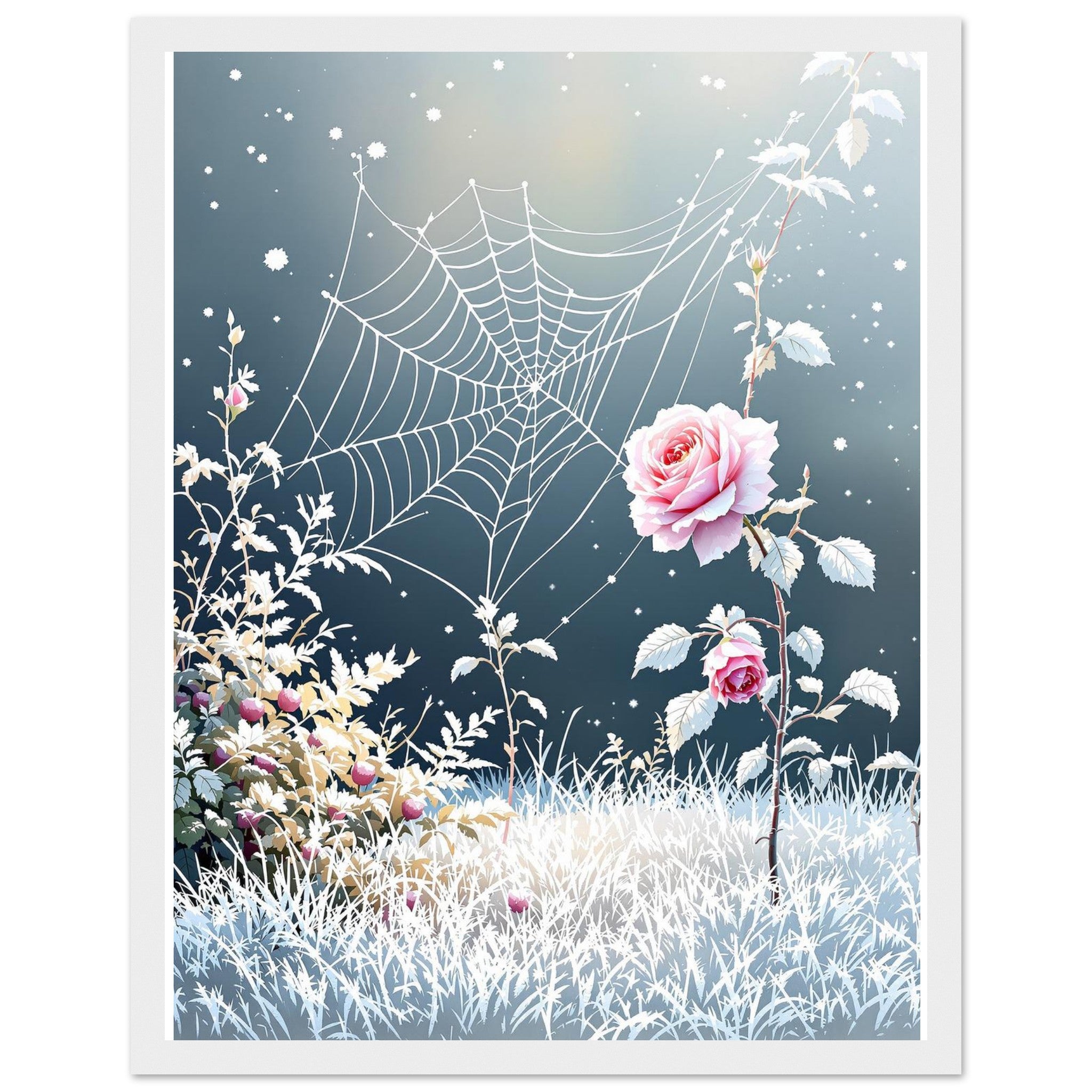 First Frost Garden Morning Rose Framed Print Wall Art Ready to Hang Framed Art Print — detail view | Wild Thread Co