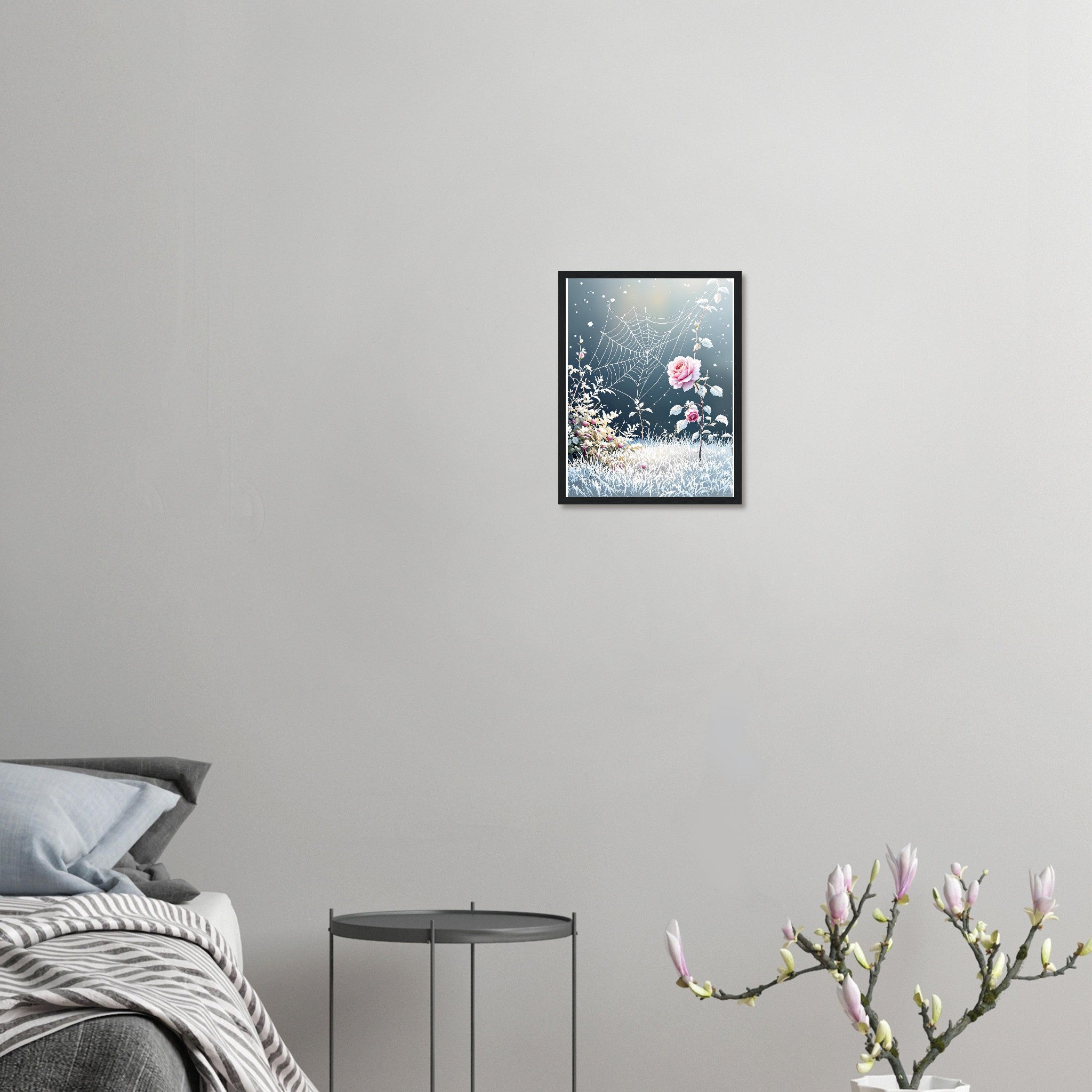 First Frost Garden Morning Rose Framed Print Wall Art Ready to Hang Framed Art Print — detail view | Wild Thread Co