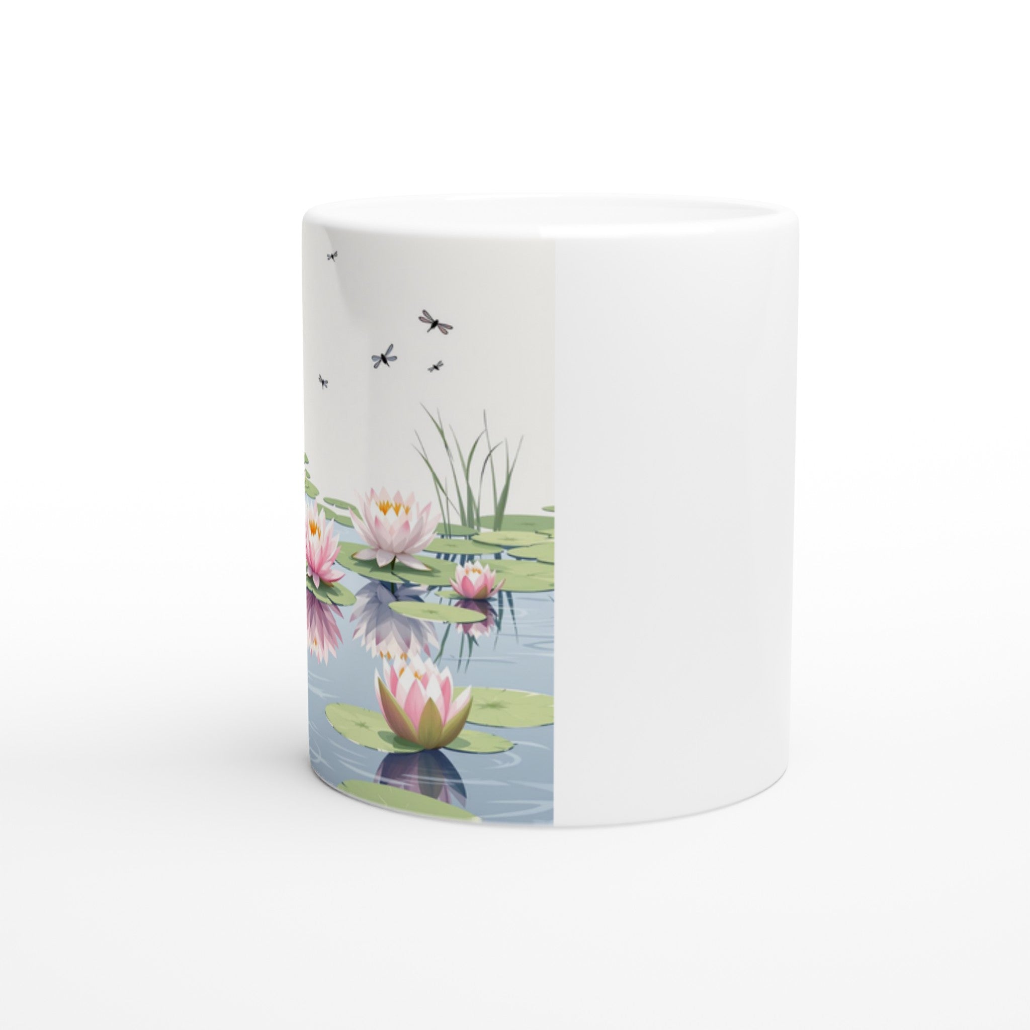 Water Lily Dragonfly Village Pond Coffee Tea Ceramic 11oz Mug — detail view | Wild Thread Co