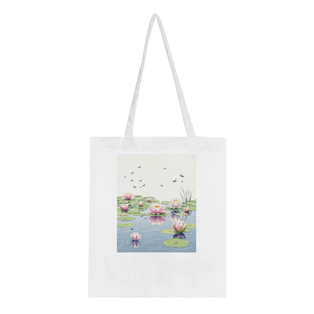 Water Lily Dragonfly Village Pond Cotton Shopper UK Tote Bag — detail view | Wild Thread Co