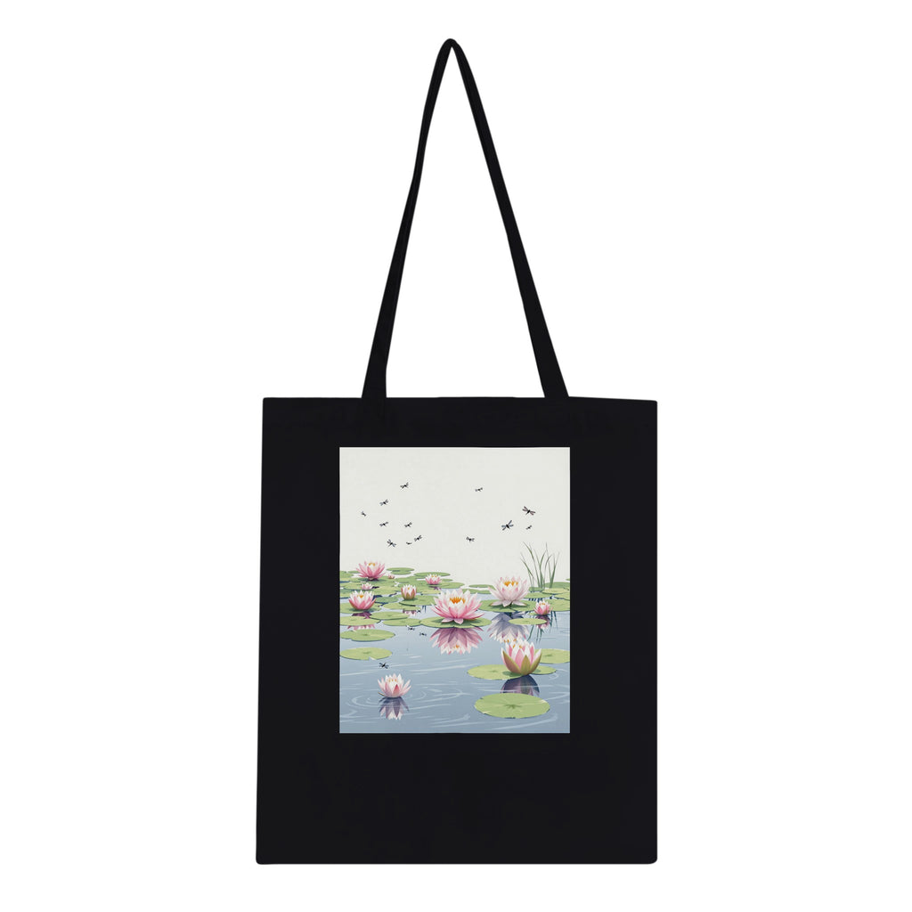 Water Lily Dragonfly Village Pond Cotton Shopper UK Tote Bag — detail view | Wild Thread Co
