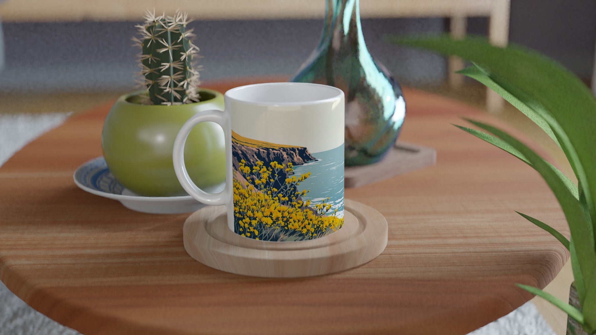 Gorse Coastal Moor Yellow Coffee Tea Ceramic 11oz Mug UK Mug — detail view | Wild Thread Co