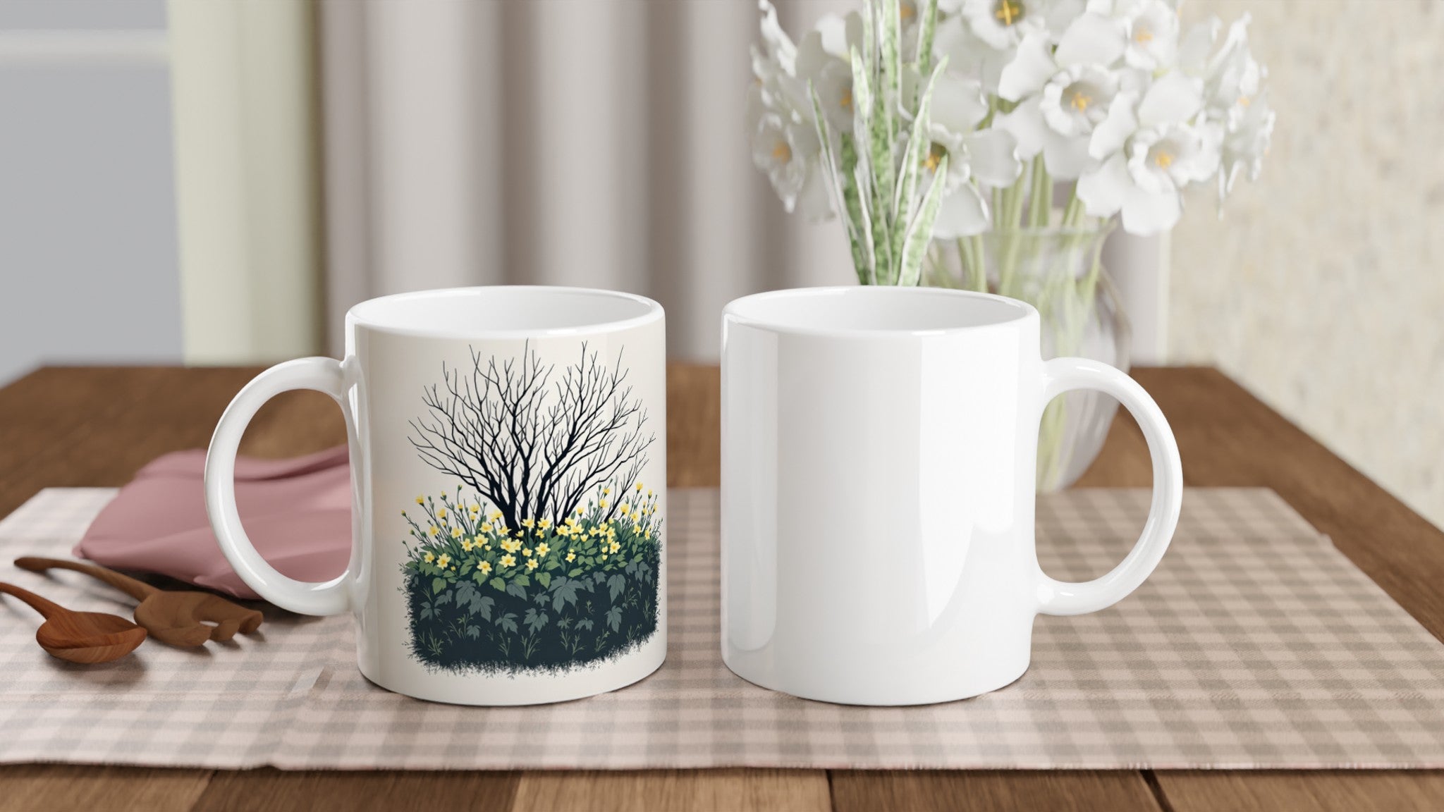 Primrose Spring First Hedge Bank Coffee Tea Ceramic 11oz Mug — detail view | Wild Thread Co