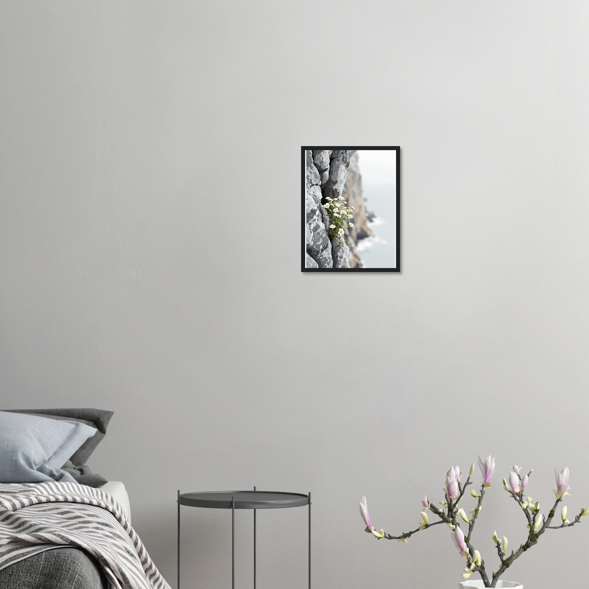 Sea Campion Cliff Crack Granite Framed Print Wall Art Ready to Hang Framed Art Print — detail view | Wild Thread Co