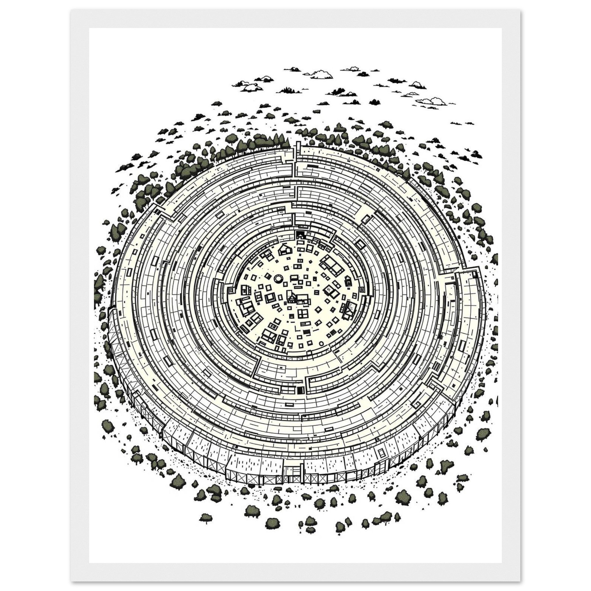 Iron Age Hill Fort Aerial Framed Print Wall Art Ready to Hang UK Framed Art Print — detail view | Wild Thread Co