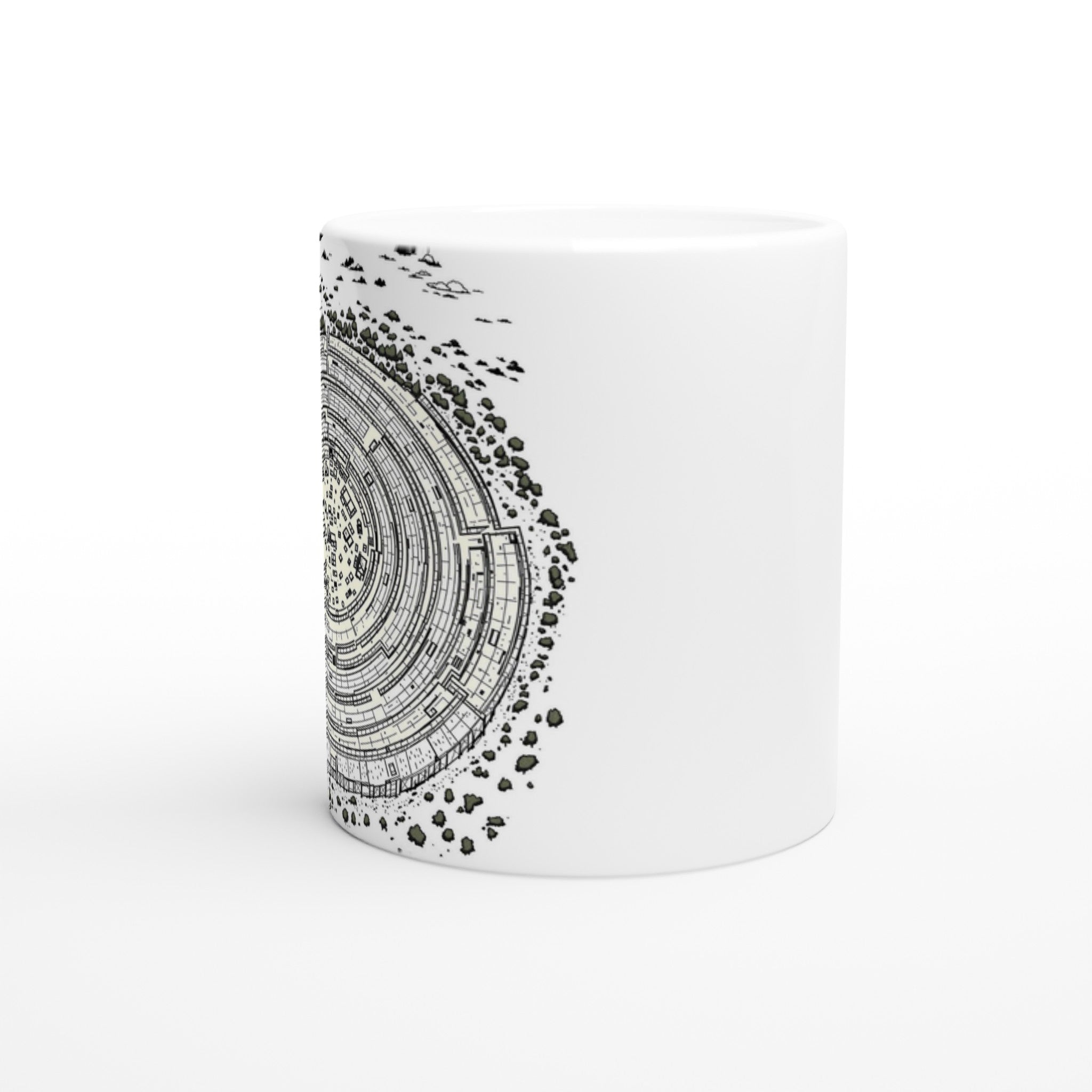 Iron Age Hill Fort Aerial Coffee Tea Ceramic 11oz Mug UK Mug — detail view | Wild Thread Co