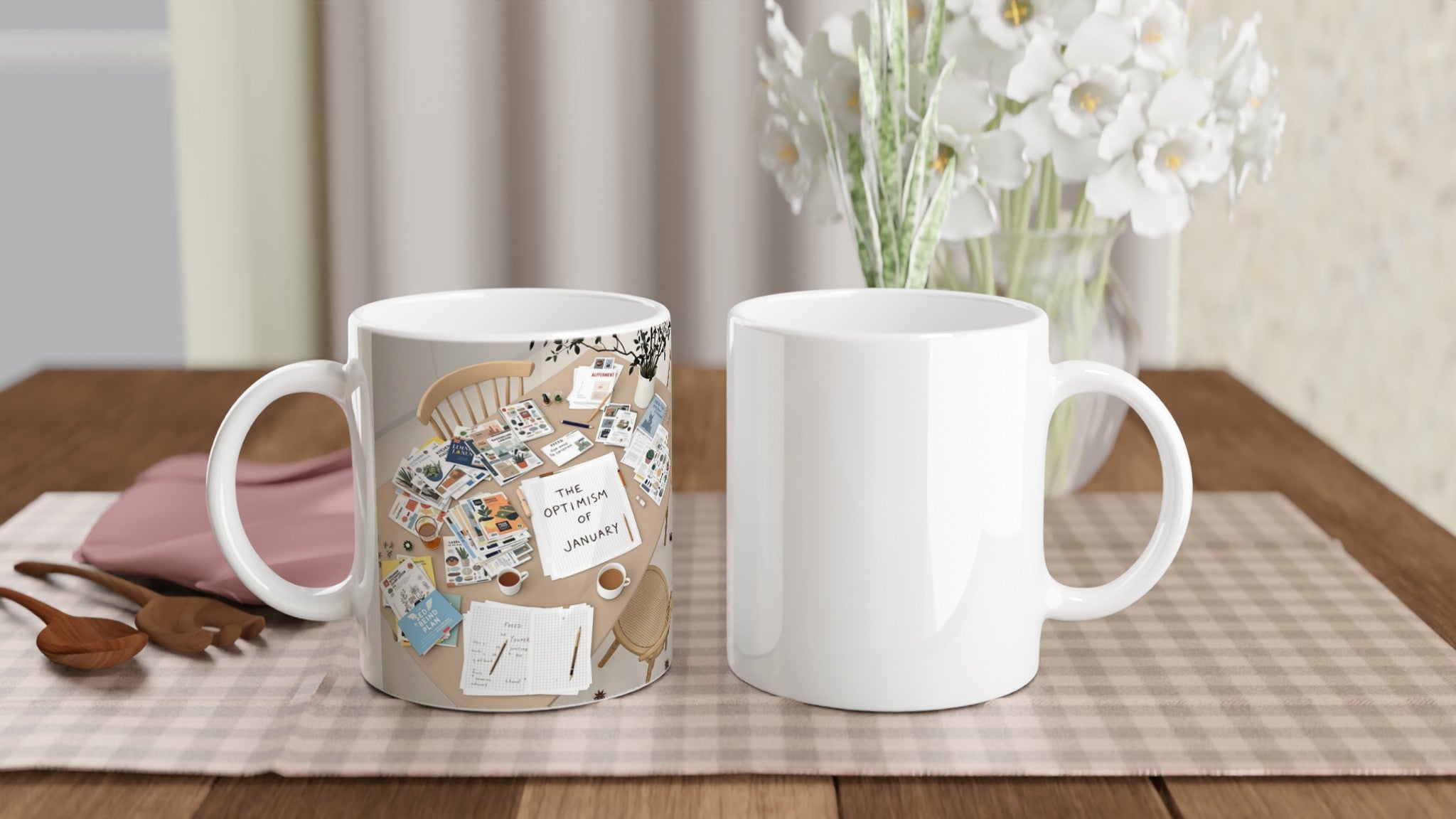 Allotment Winter Seed Catalogue Planning Coffee Tea Ceramic 11oz UK Mug — detail view | Wild Thread Co