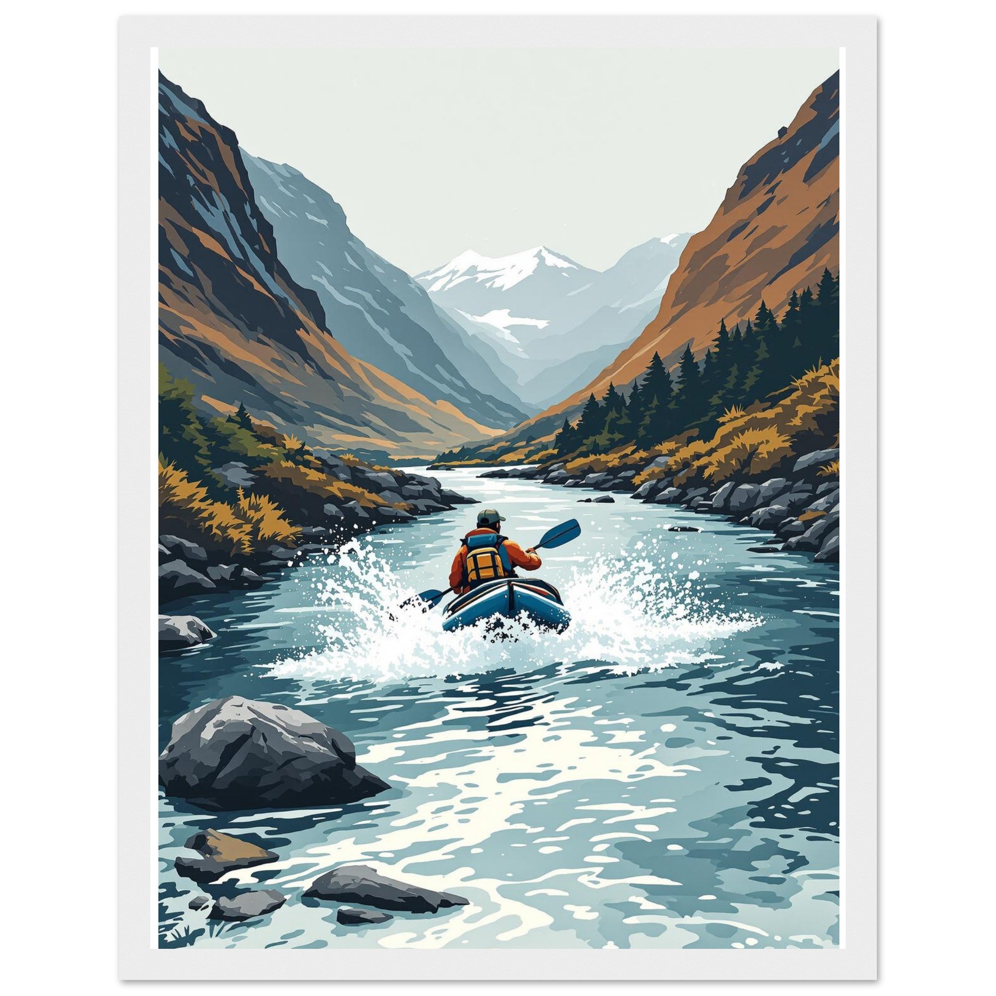 Packraft Scottish Wild River Remote Framed Print Wall Art Ready to Framed Art Print — detail view | Wild Thread Co