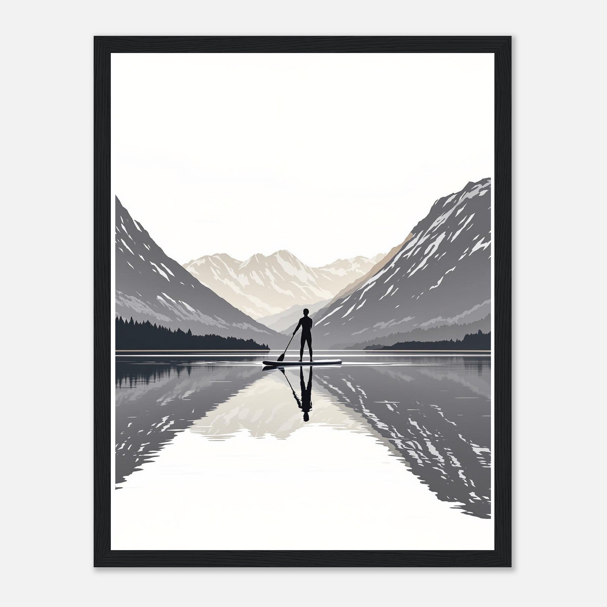 Canal Paddleboard Loch Reflection Dawn Framed Print Wall Art Ready to Framed Art Print — detail view | Wild Thread Co