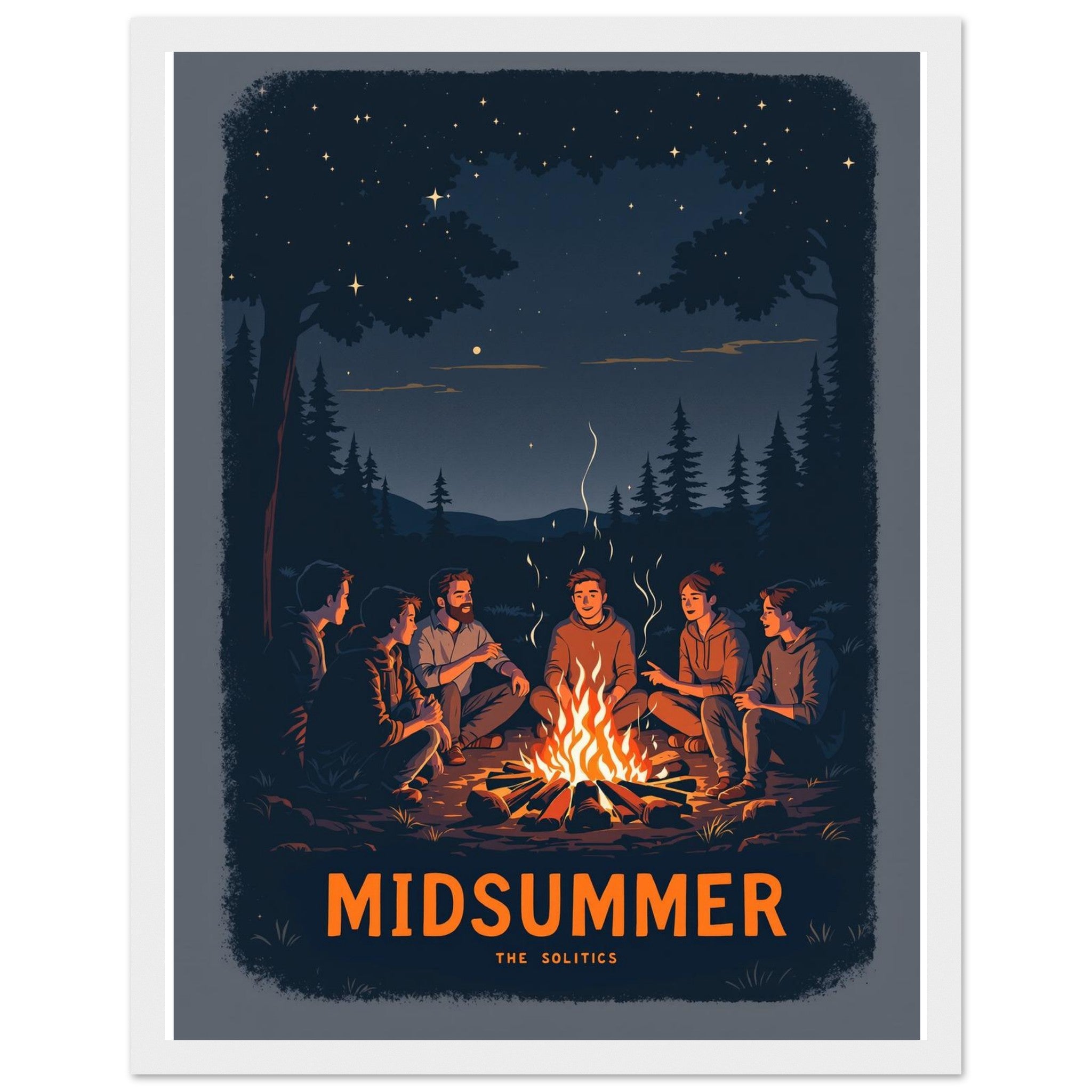 Winter Solstice Campfire Midsummer Framed Print Wall Art Ready to Framed Art Print — detail view | Wild Thread Co