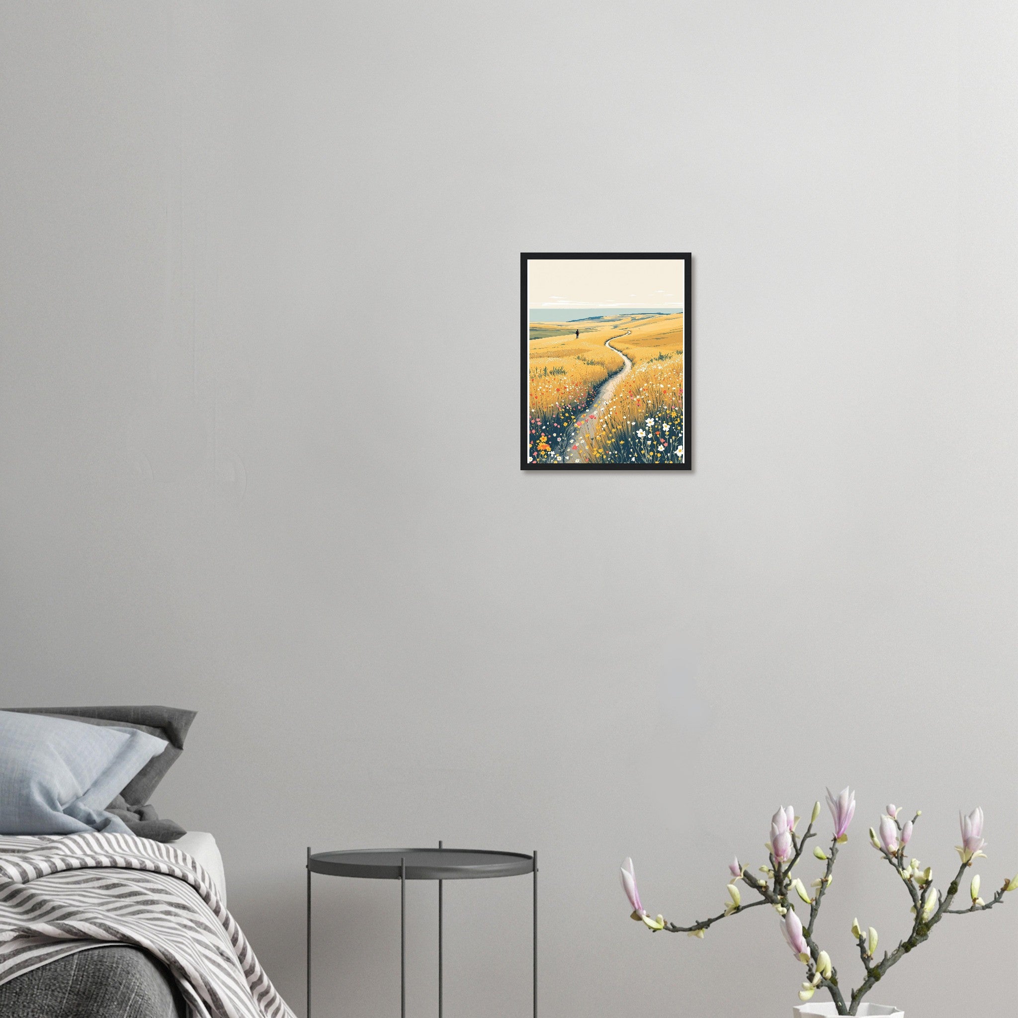 Chalk Downland South Downs Walker Framed Print Wall Art Ready to Hang Framed Art Print — detail view | Wild Thread Co