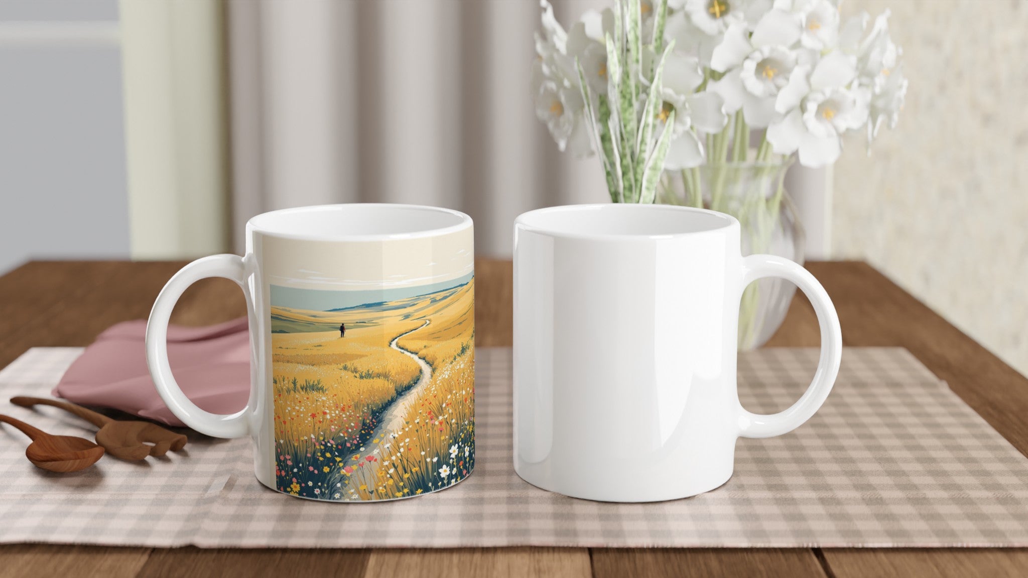 Chalk Downland South Downs Walker Coffee Tea Ceramic 11oz Mug — detail view | Wild Thread Co