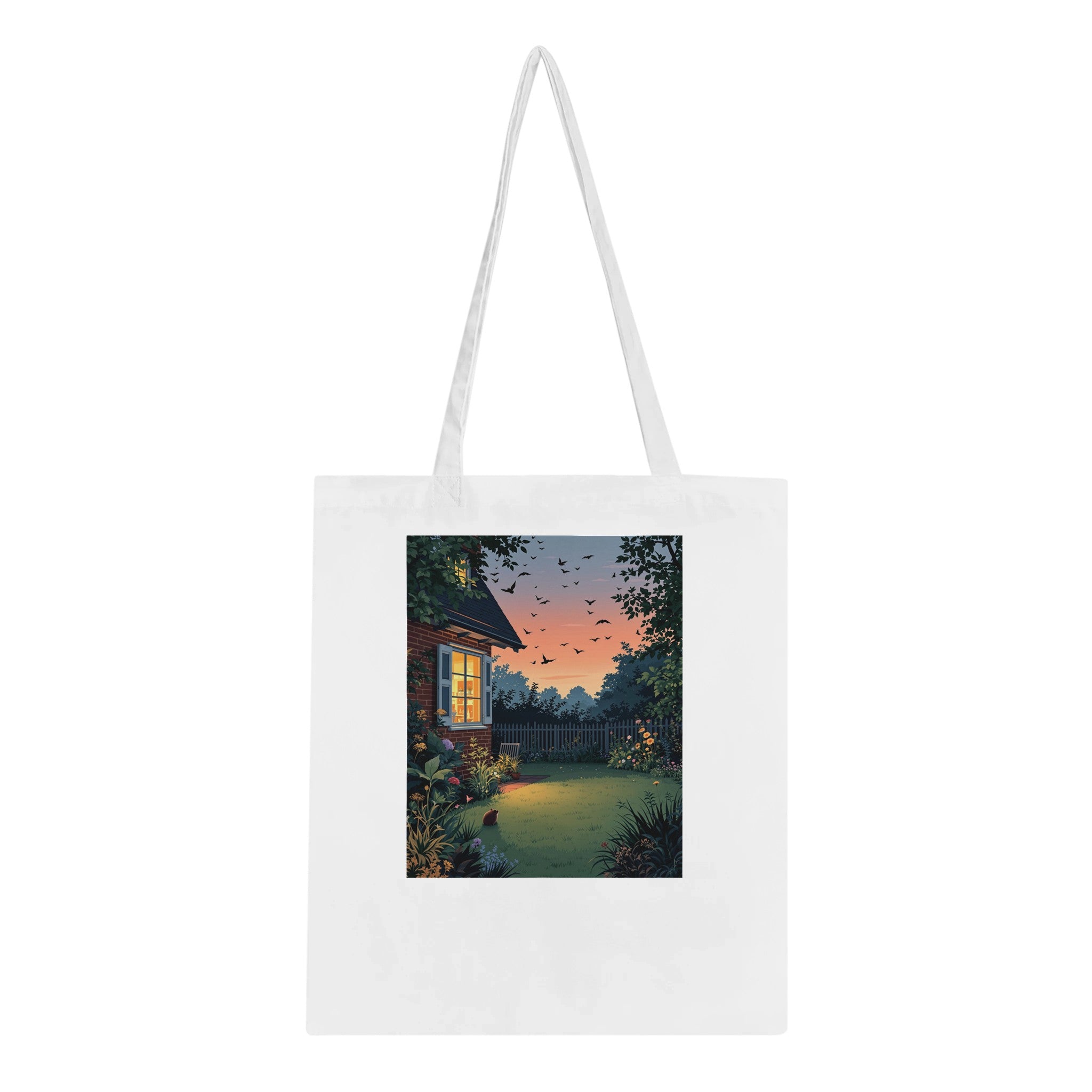 Garden At Dusk Bats Swallows Hedgehog Cotton Shopper UK Tote Bag — detail view | Wild Thread Co