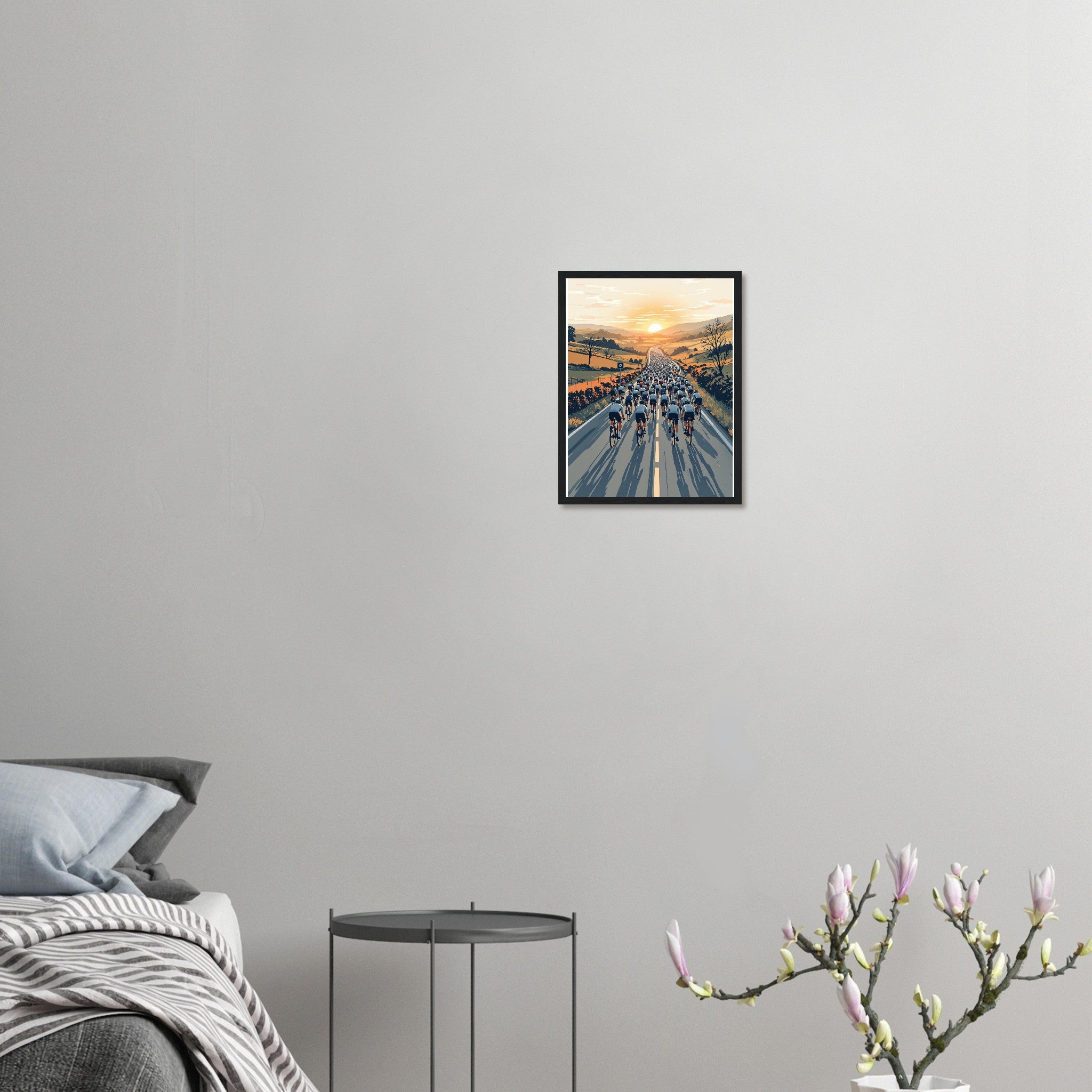 Cycling Sportive Dawn Mass Start Framed Print Wall Art Ready to Hang Framed Art Print — detail view | Wild Thread Co