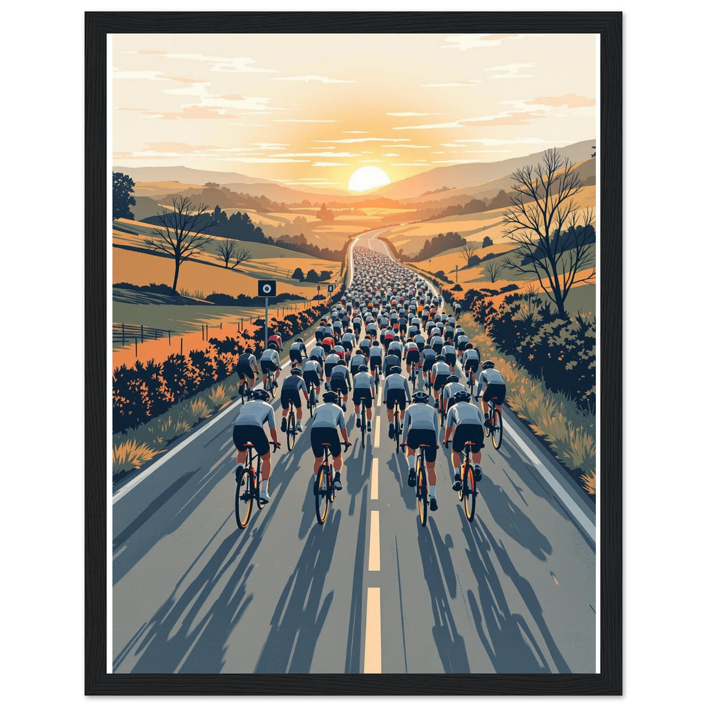 Cycling Sportive Dawn Mass Start Framed Print Wall Art Ready to Hang Framed Art Print — detail view | Wild Thread Co