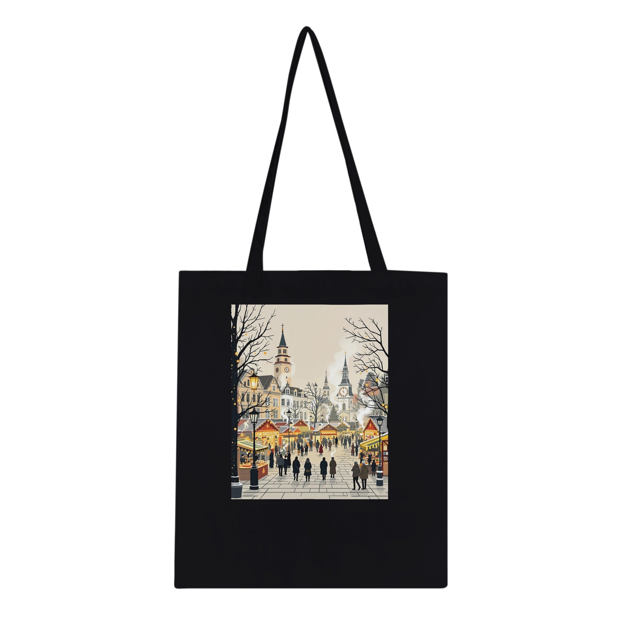 Christmas Market Lanterns Victorian Cotton Shopper UK Tote Bag — detail view | Wild Thread Co