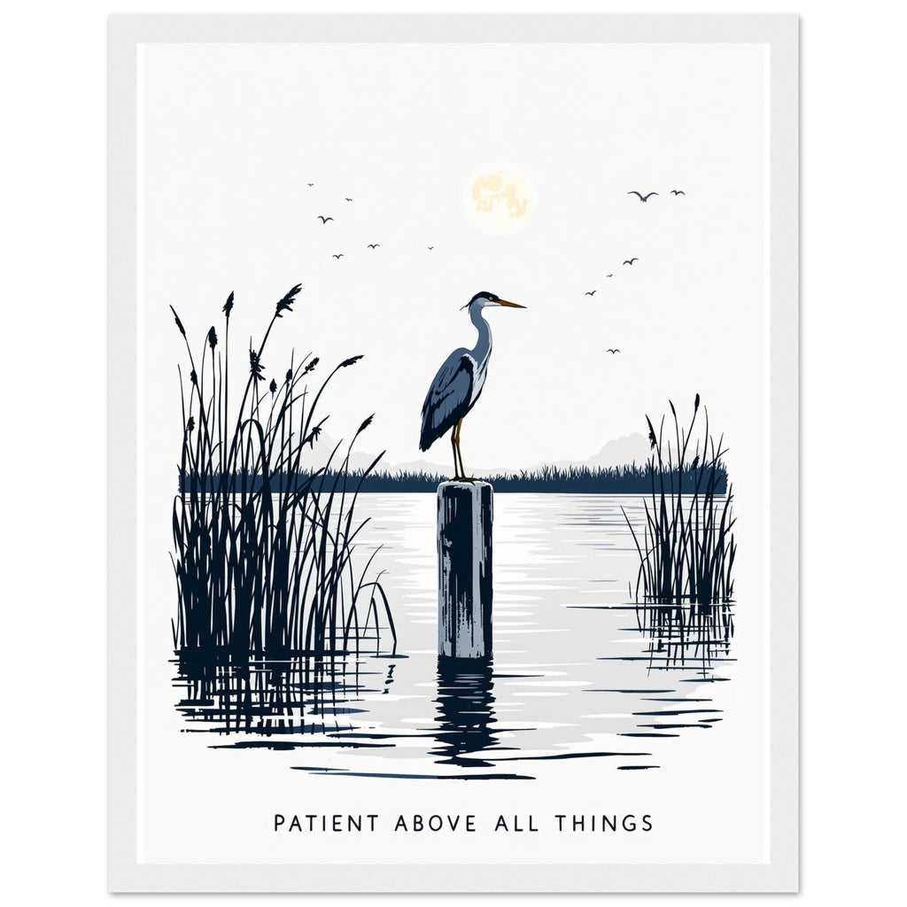 Night Heron Estuary Moonlight Framed Print Wall Art Ready to Hang UK Framed Art Print — detail view | Wild Thread Co