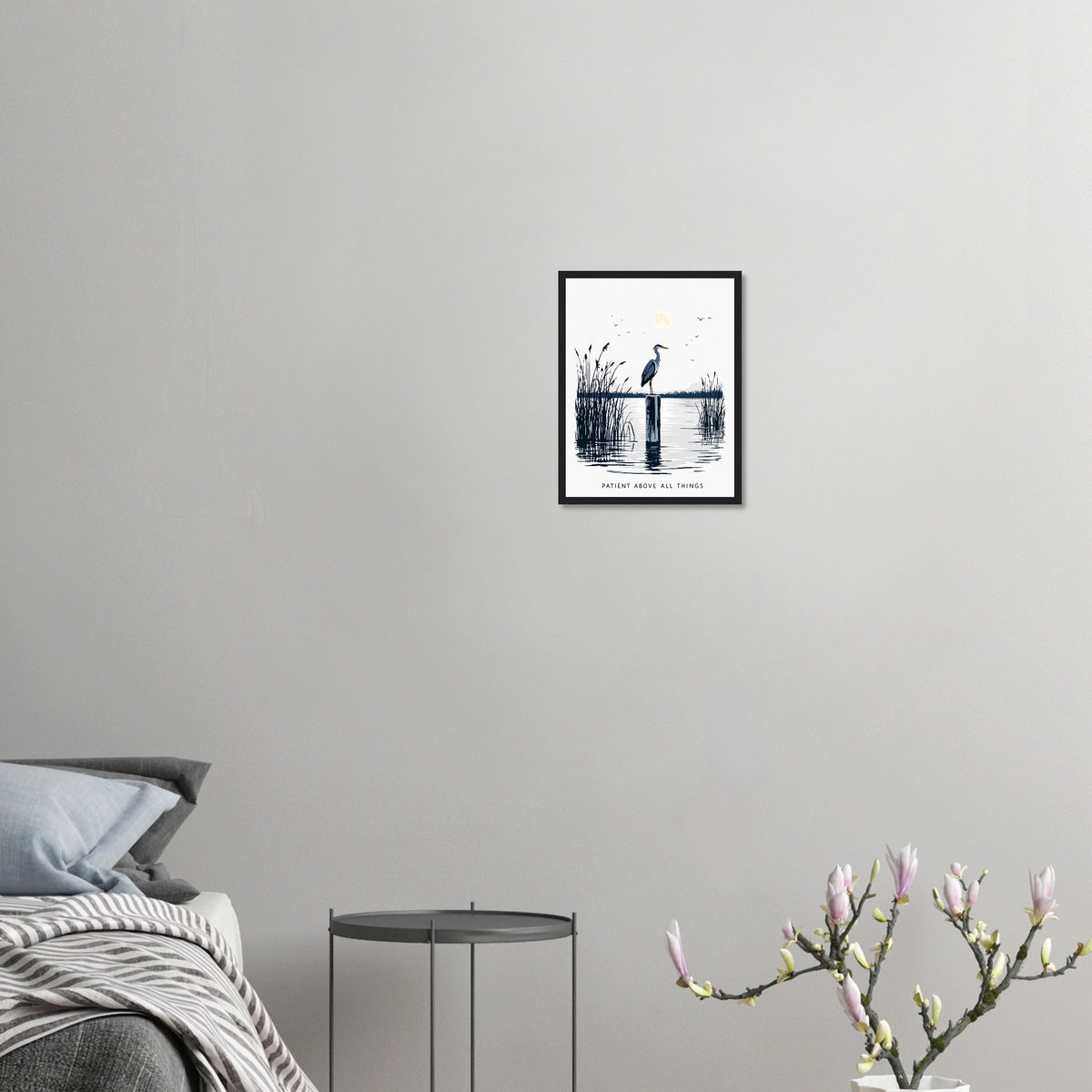 Night Heron Estuary Moonlight Framed Print Wall Art Ready to Hang UK Framed Art Print — detail view | Wild Thread Co