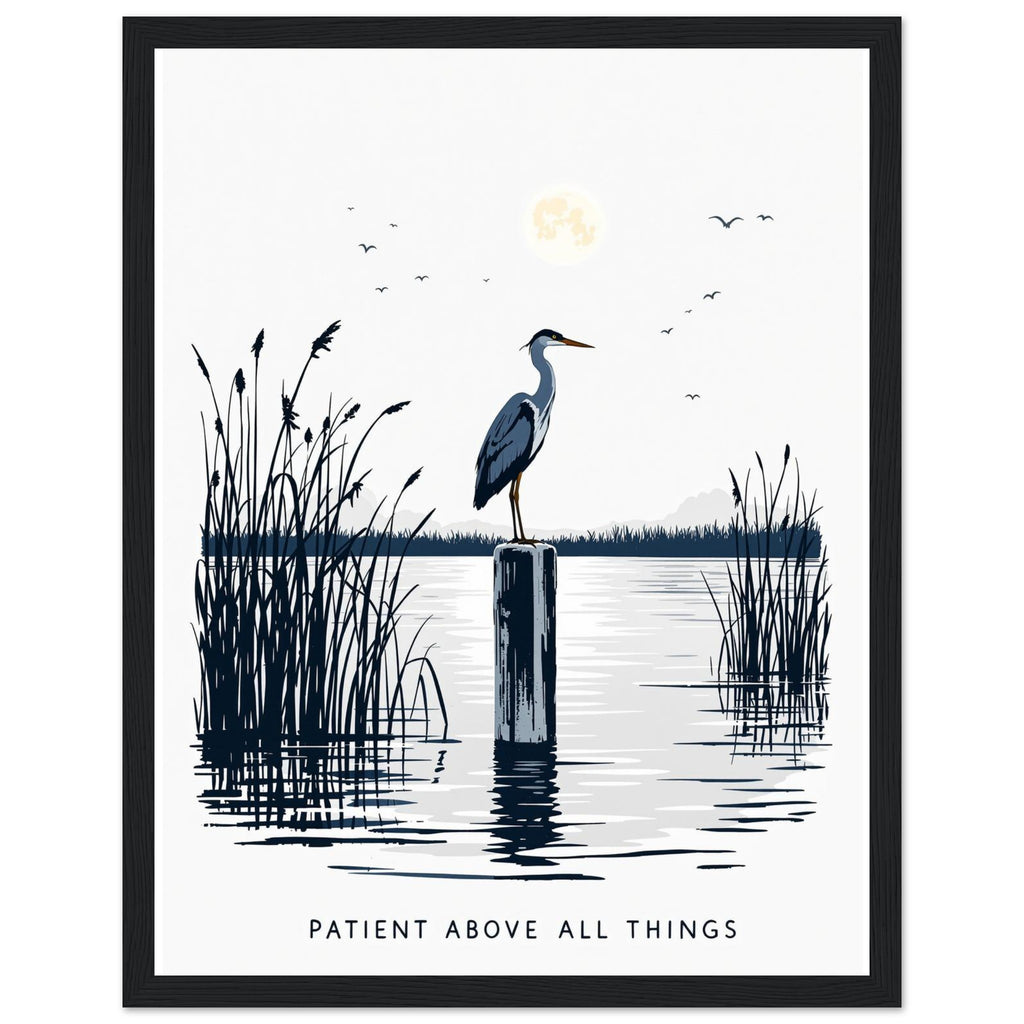 Night Heron Estuary Moonlight Framed Print Wall Art Ready to Hang UK Framed Art Print — detail view | Wild Thread Co