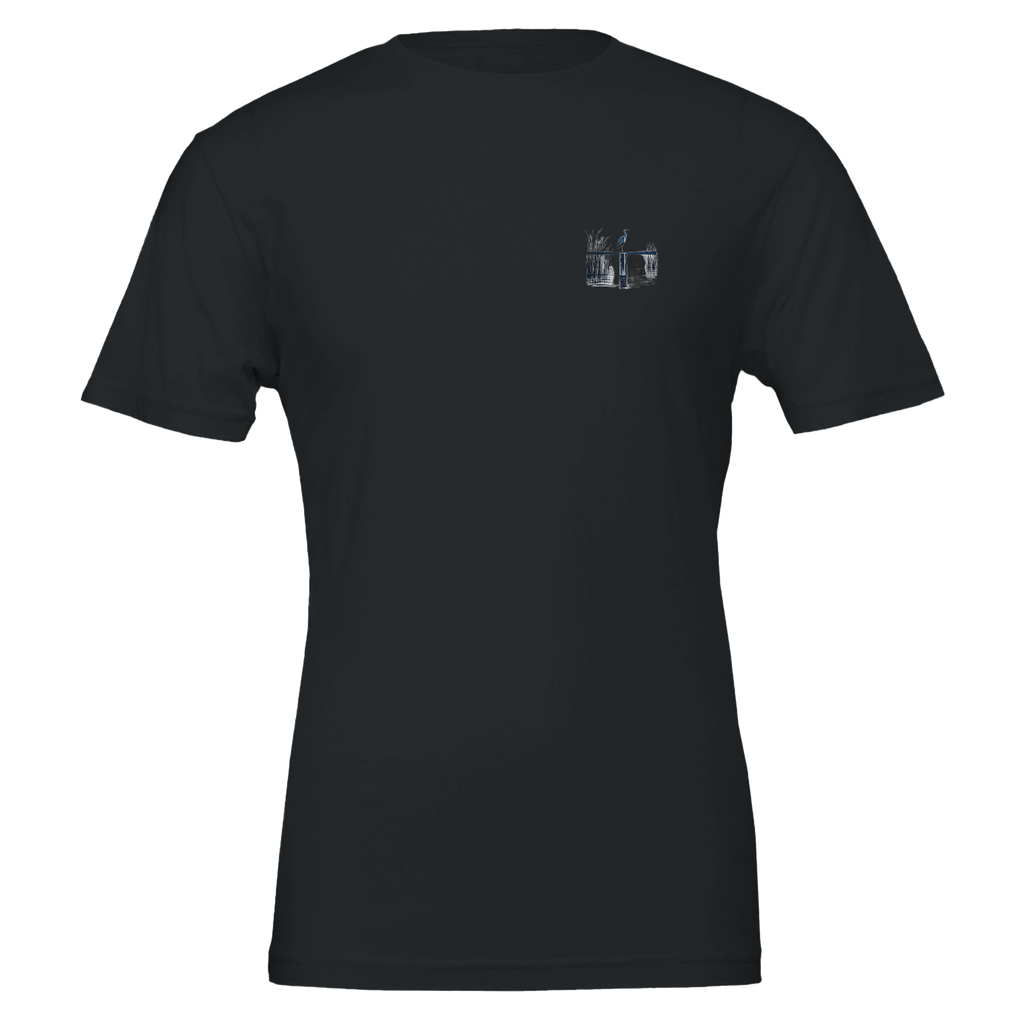 Night Heron Estuary Moonlight T-Shirt Unisex Cotton Tee UK T-Shirt — detail view | Wild Thread Co