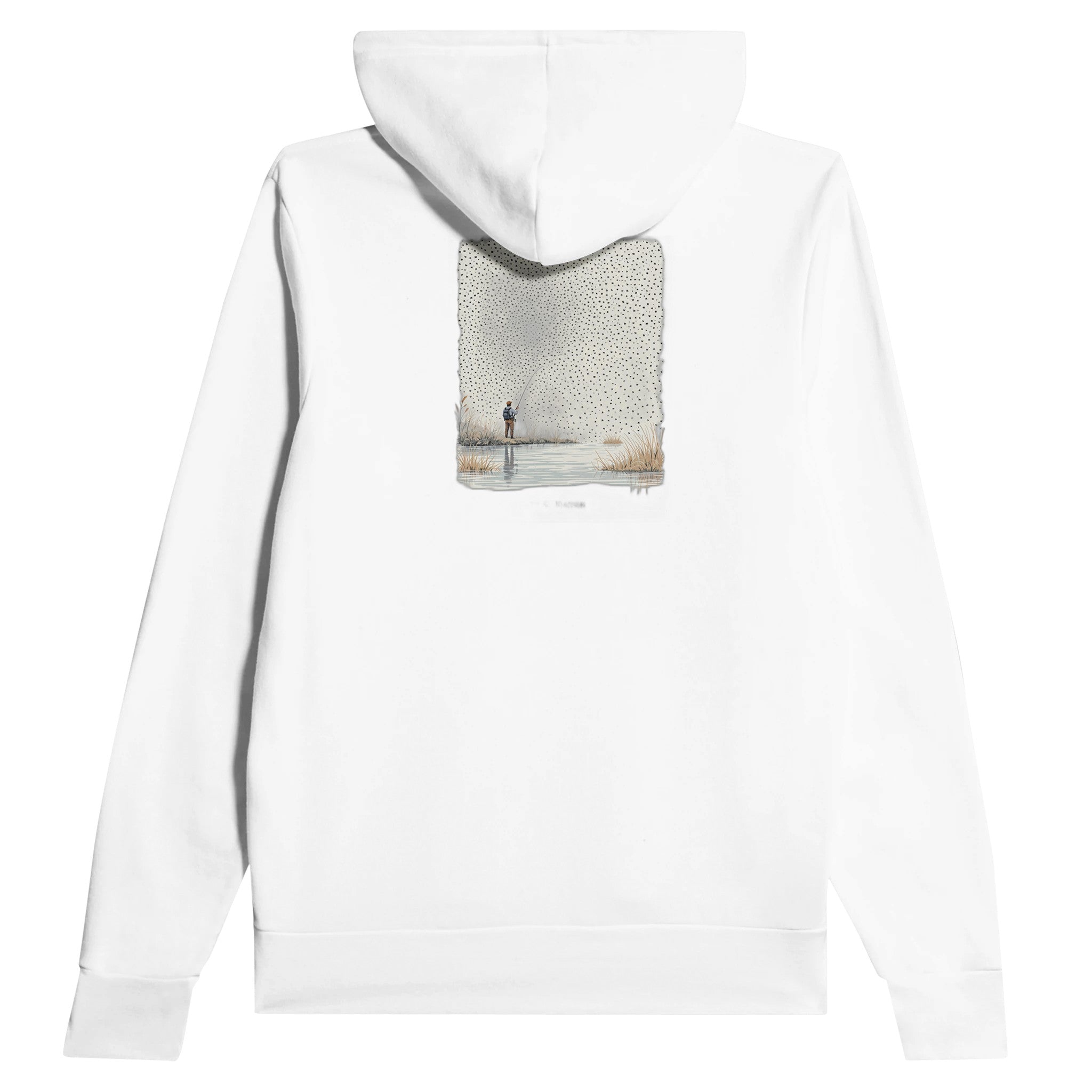 Chalk Stream Trout Rising Mayfly Hoodie Pullover Unisex Cotton UK Hoodie — detail view | Wild Thread Co