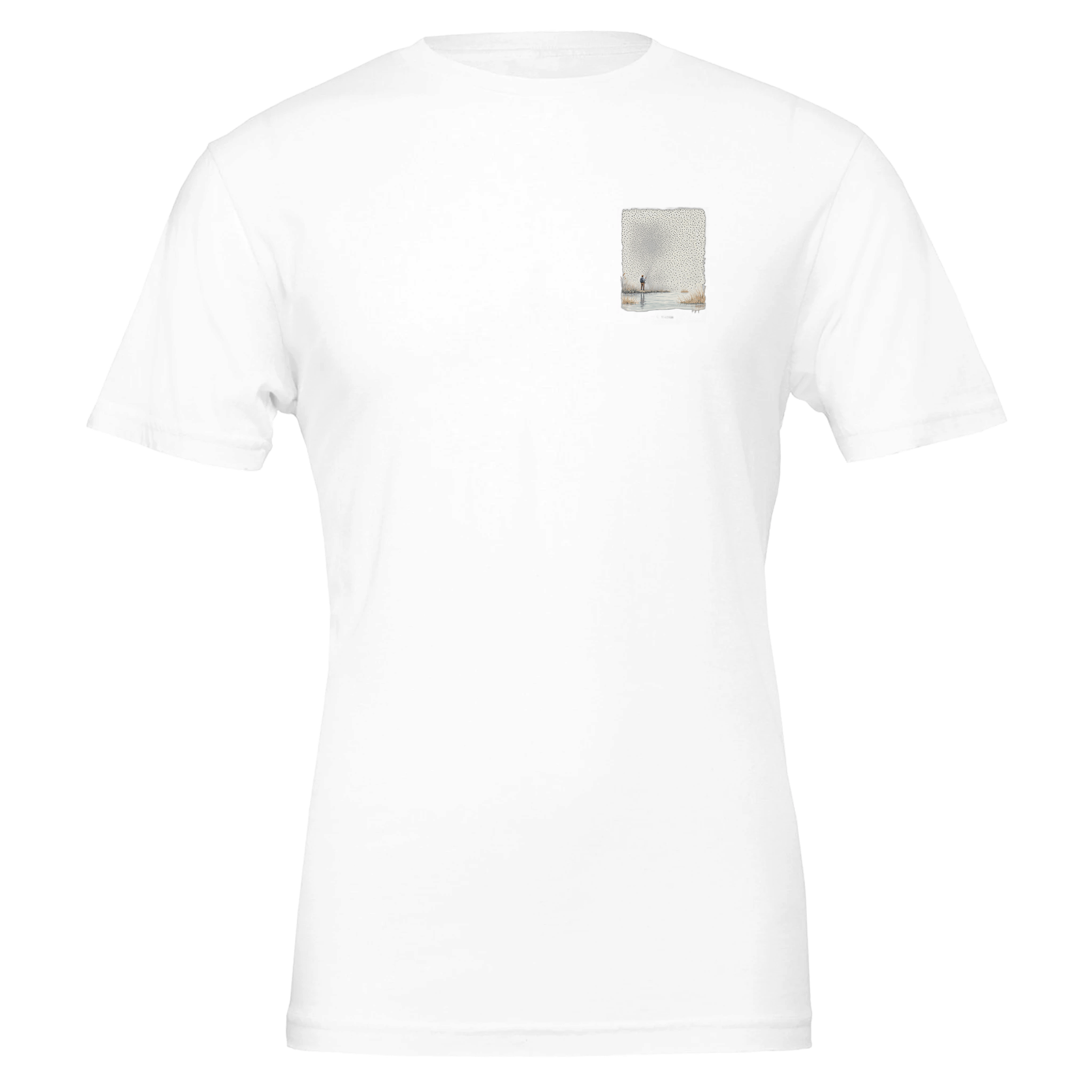Chalk Stream Trout Rising Mayfly T-Shirt Unisex Cotton Tee UK T-Shirt — detail view | Wild Thread Co