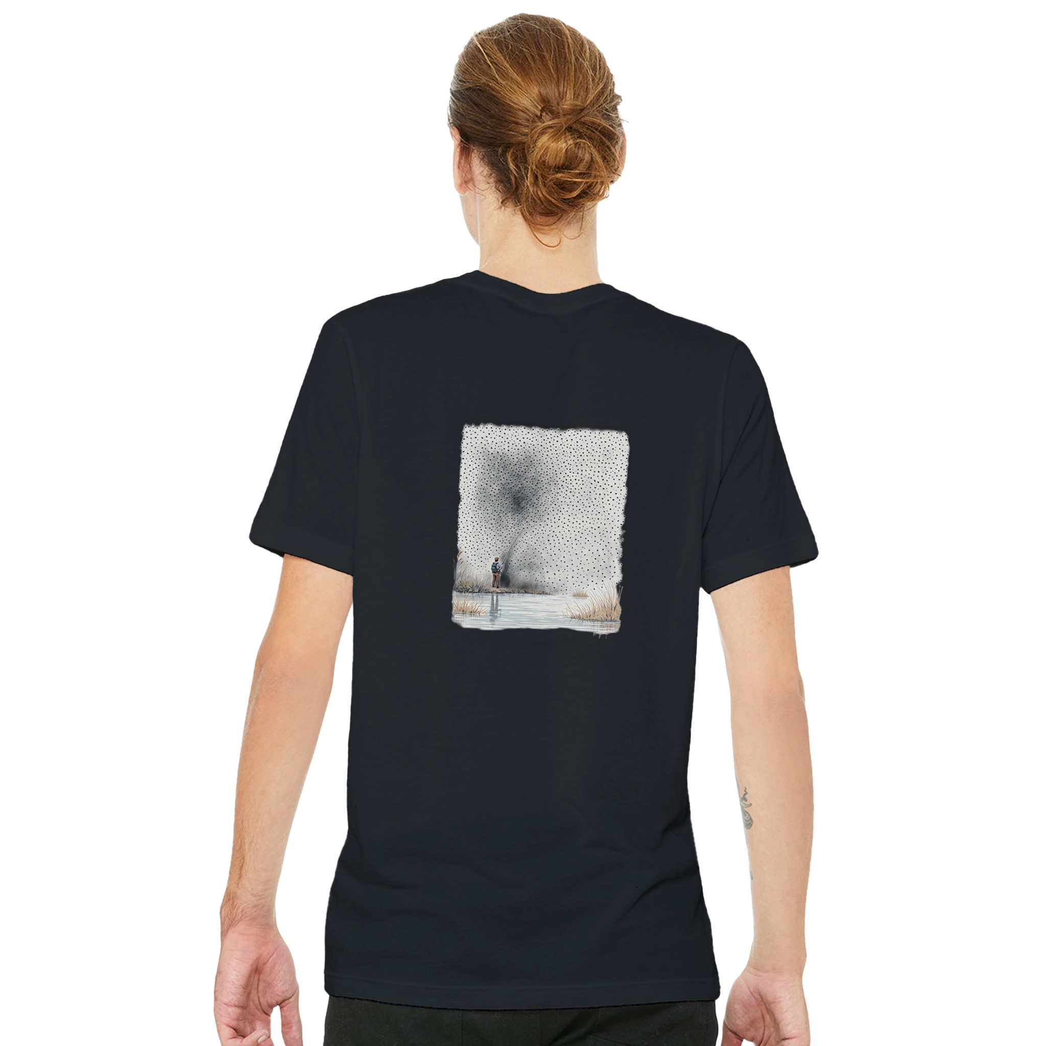 Chalk Stream Trout Rising Mayfly T-Shirt Unisex Cotton Tee UK T-Shirt — detail view | Wild Thread Co