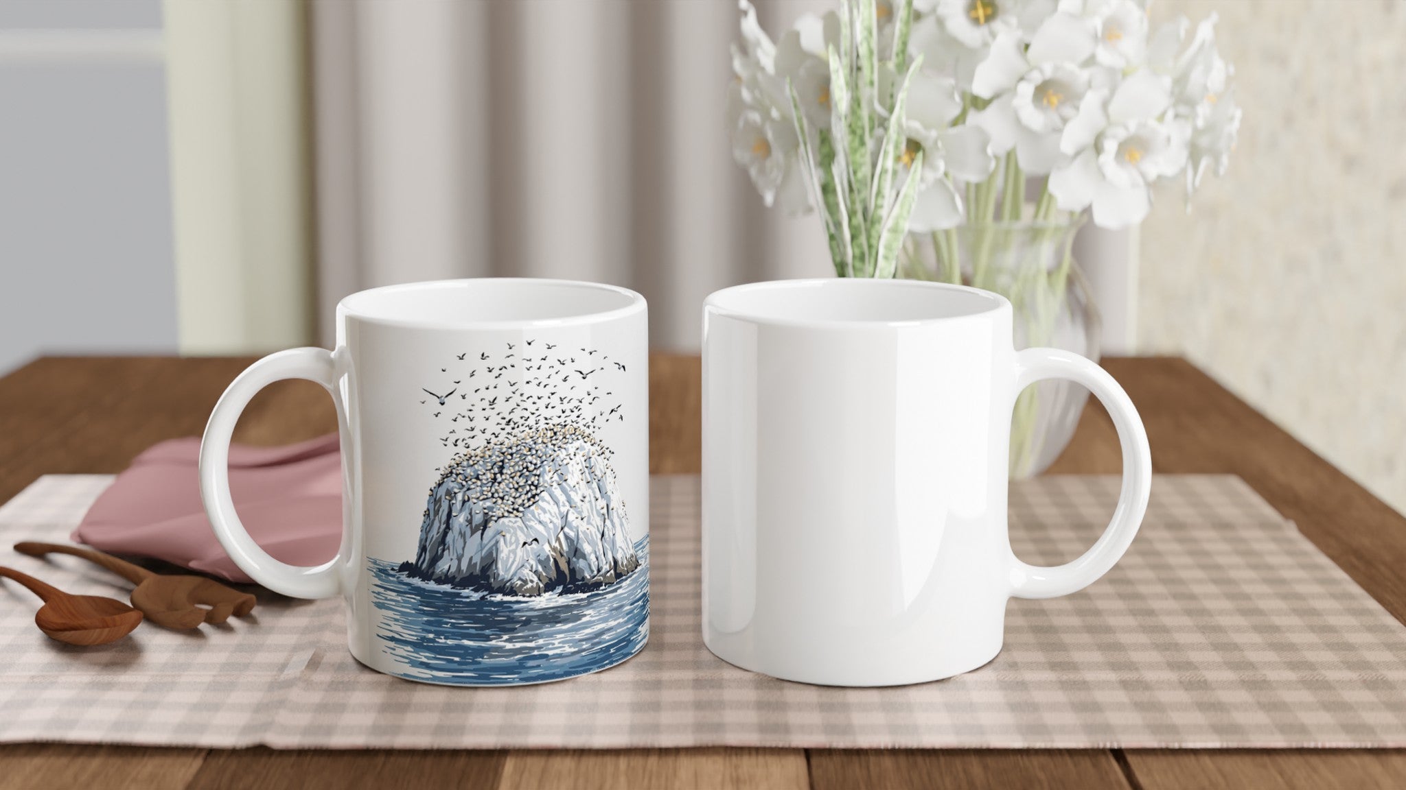 Gannet Colony Bass Rock Coffee Tea Ceramic 11oz Mug UK Mug — detail view | Wild Thread Co