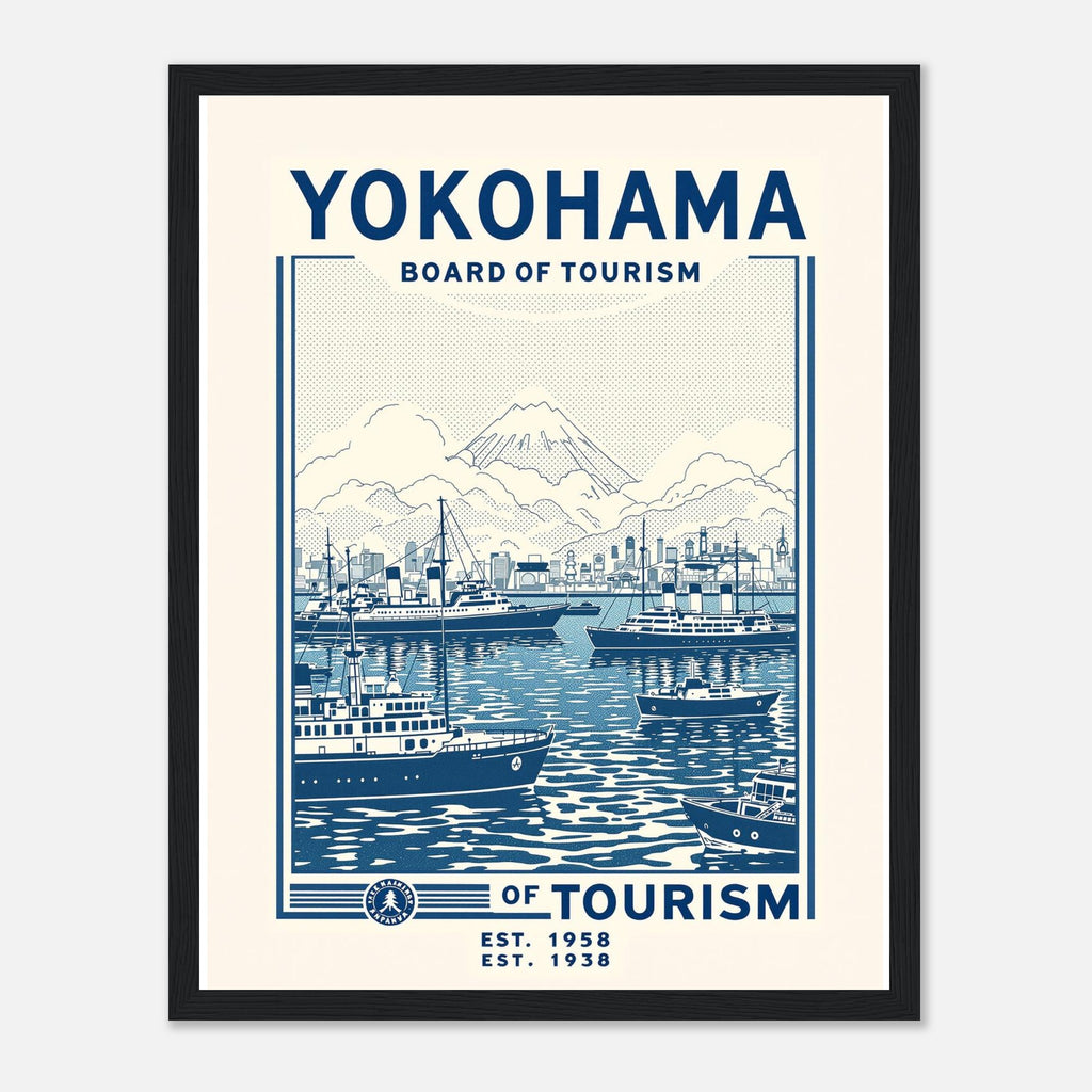 Yokohama Vintage Travel Poster Framed Art Print — detail view | Wild Thread Co