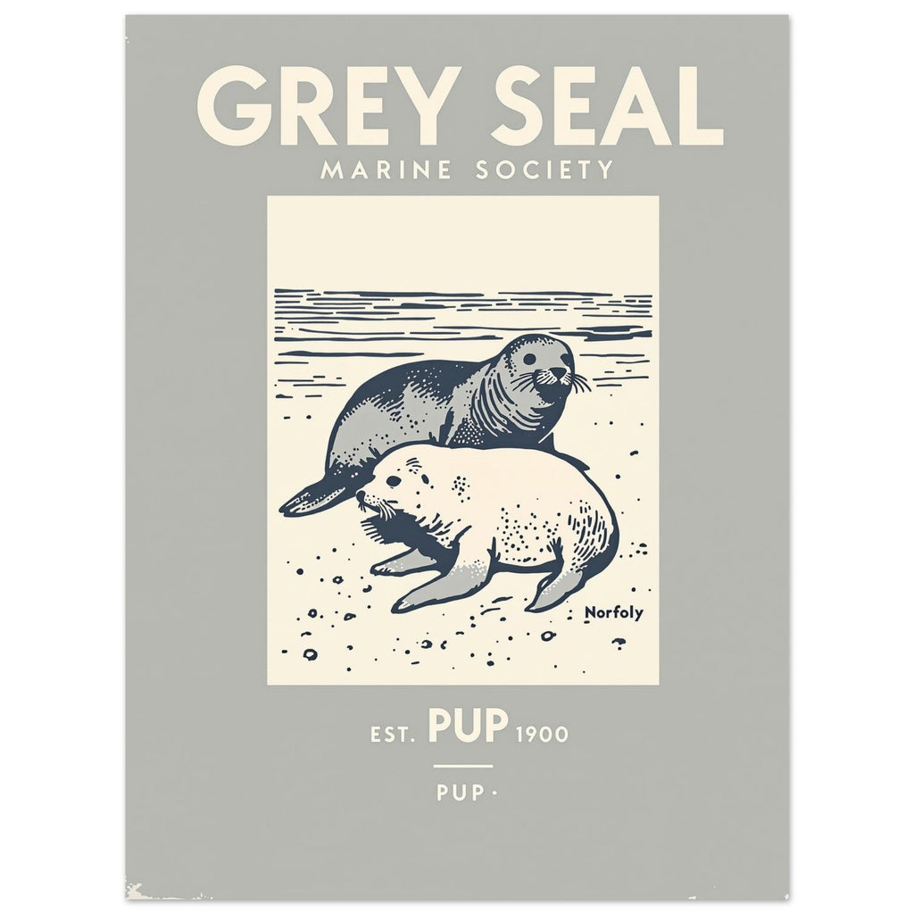 Grey Seal Vintage Travel Poster Art Print — detail view | Wild Thread Co