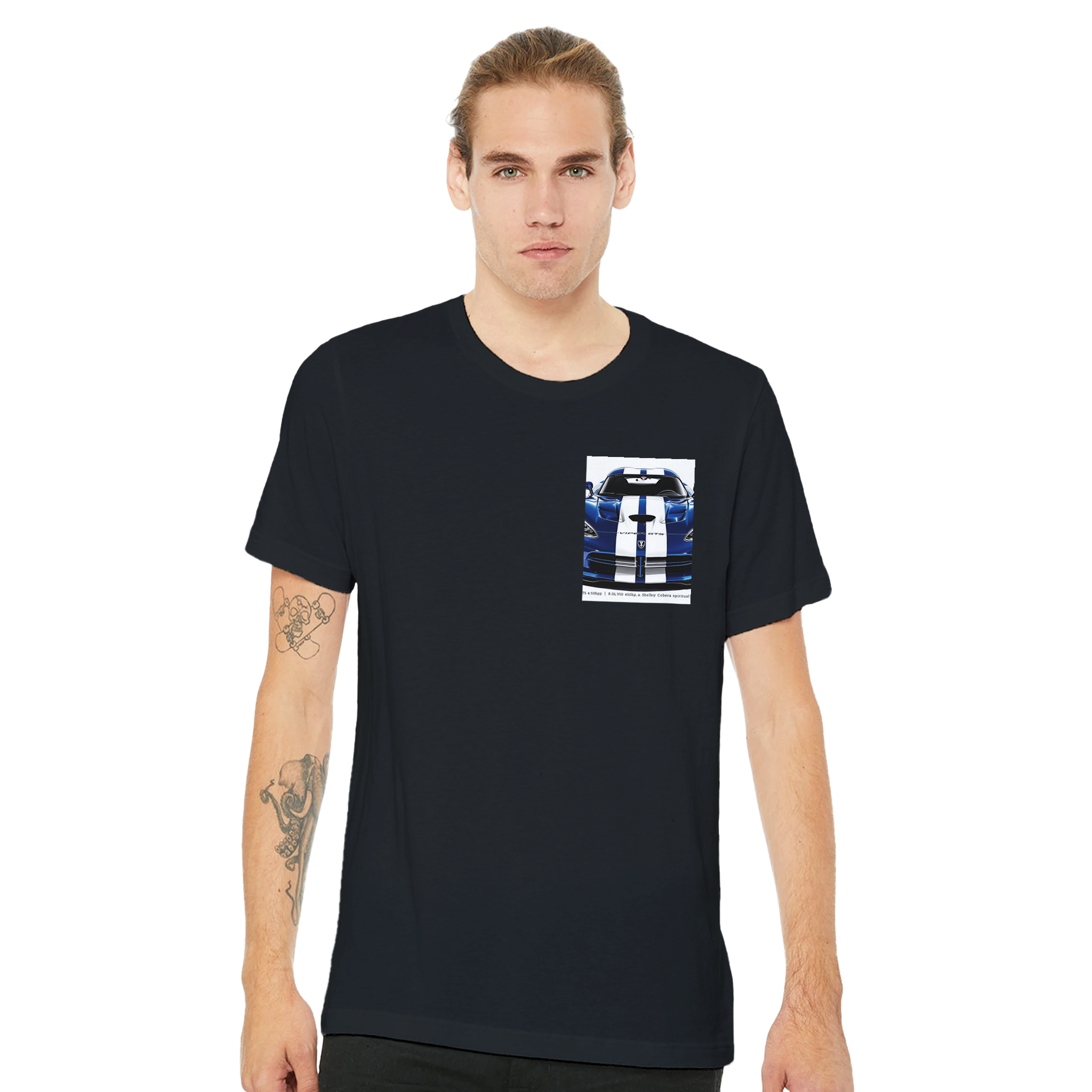 Dodge Viper Gts Blue White Stripes T-Shirt — detail view | Wild Thread Co