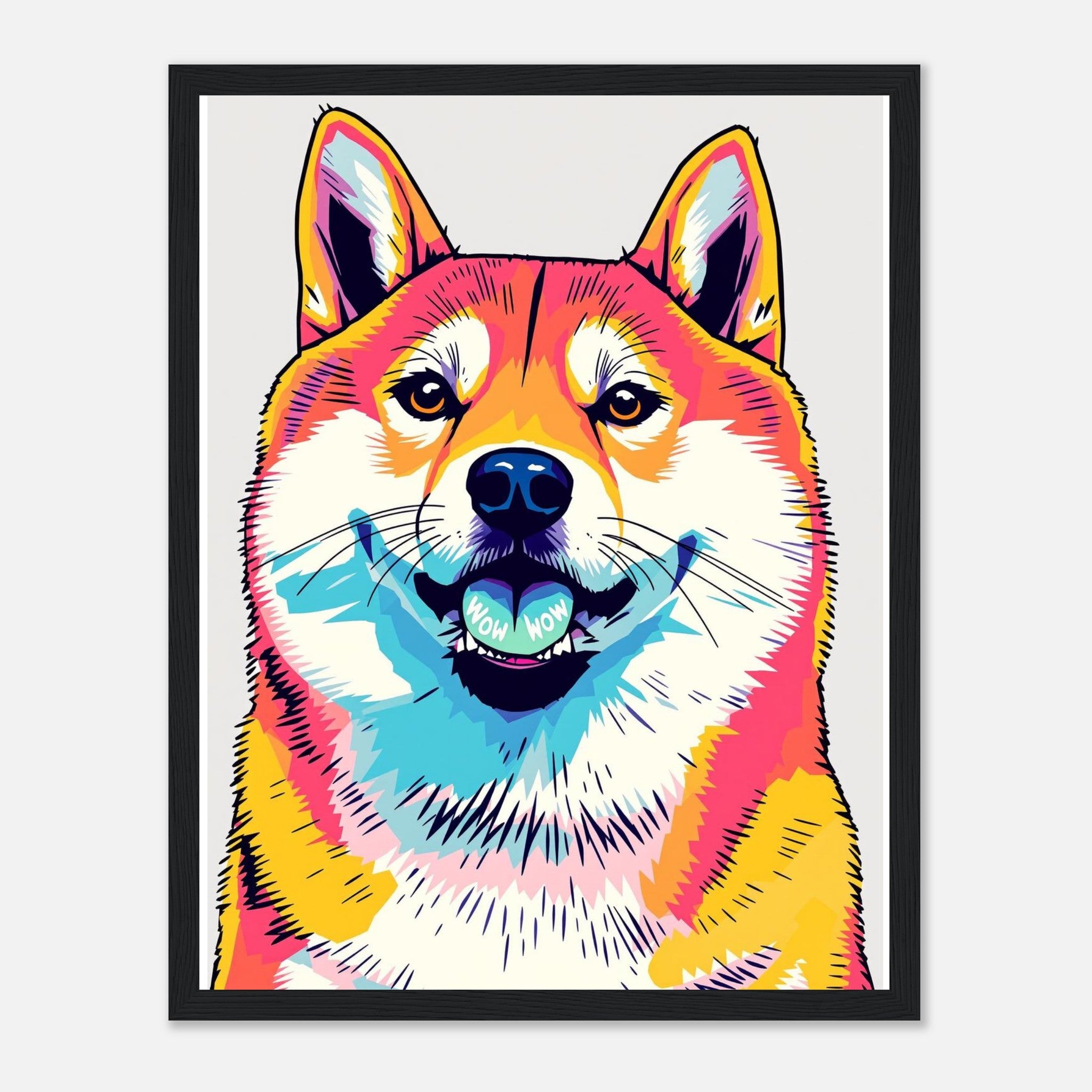 Shiba Inu Meme Framed Print Wall Art Ready to Hang UK Framed Art Print — detail view | Wild Thread Co