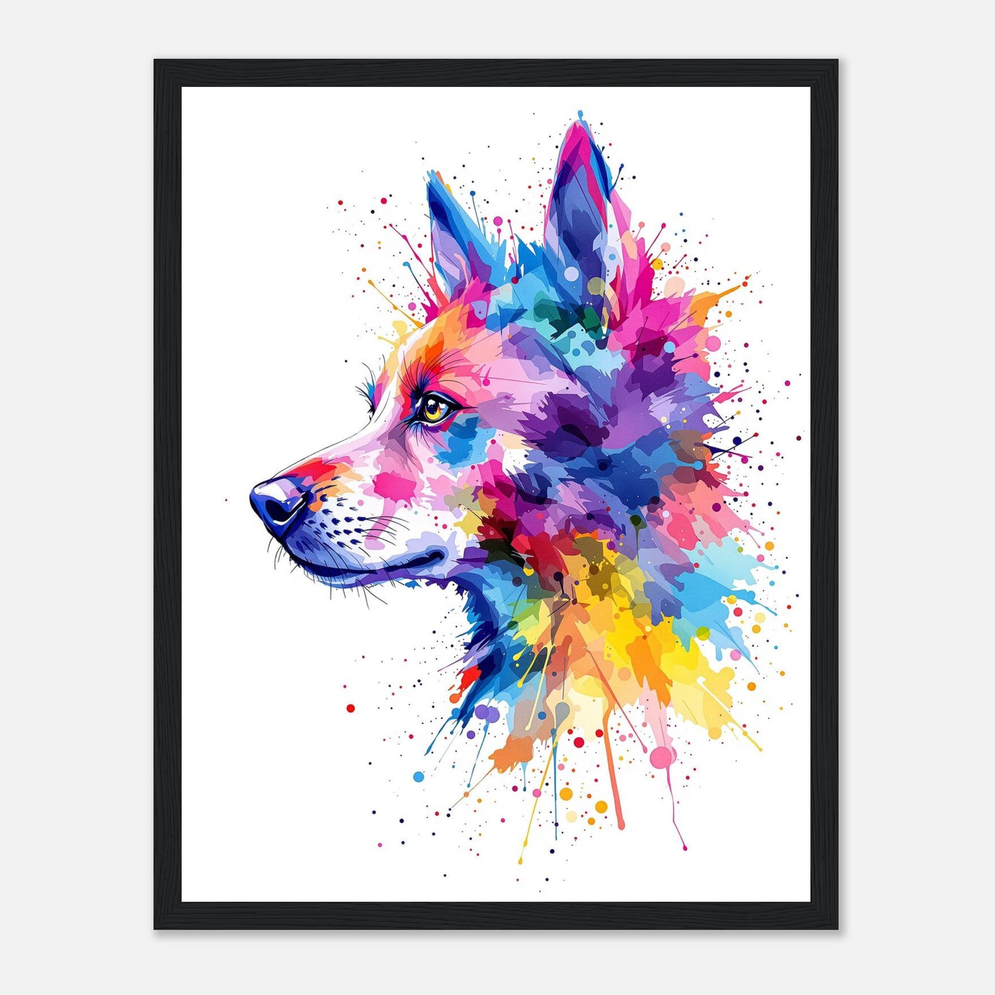 Dog Watercolour Abstract Wall Art Ready to Hang UK Framed Print t Framed Art Print — detail view | Wild Thread Co