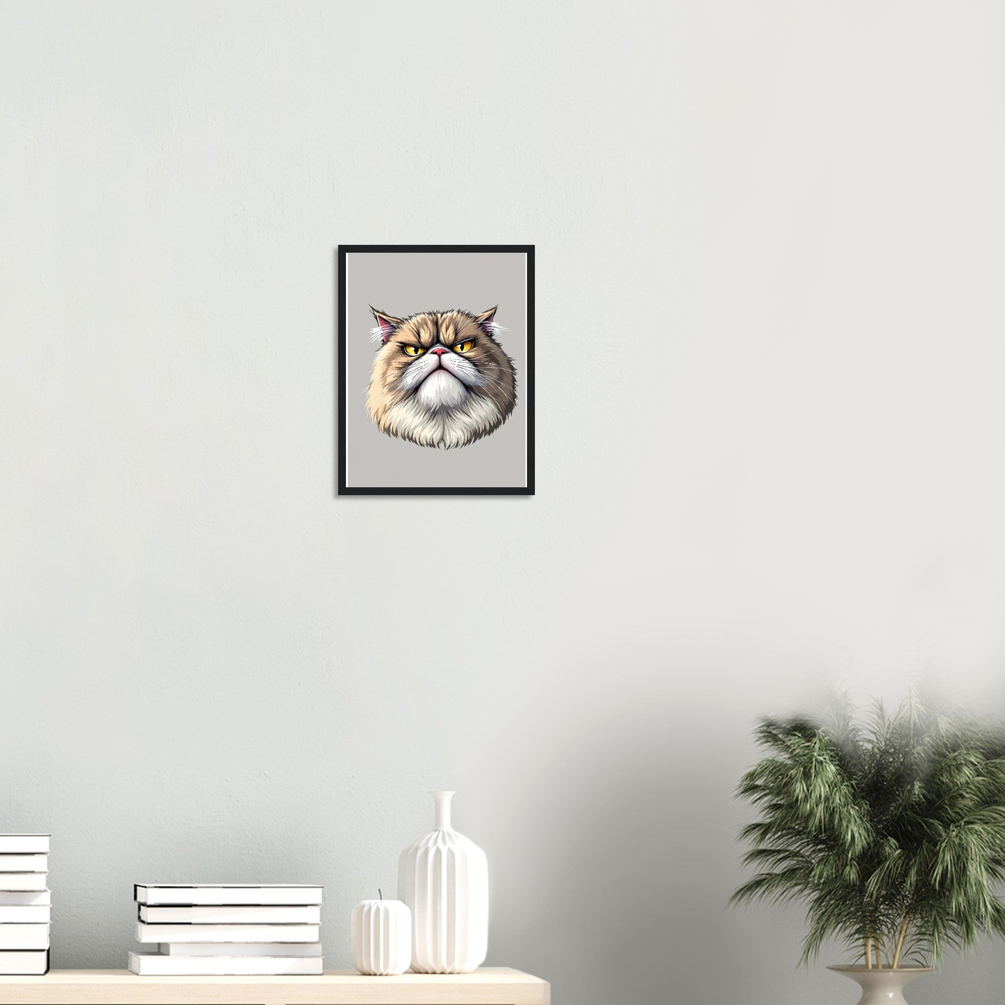 Grumpy Cat Face Framed Print Wall Art Ready to Hang UK Framed Art Print — detail view | Wild Thread Co