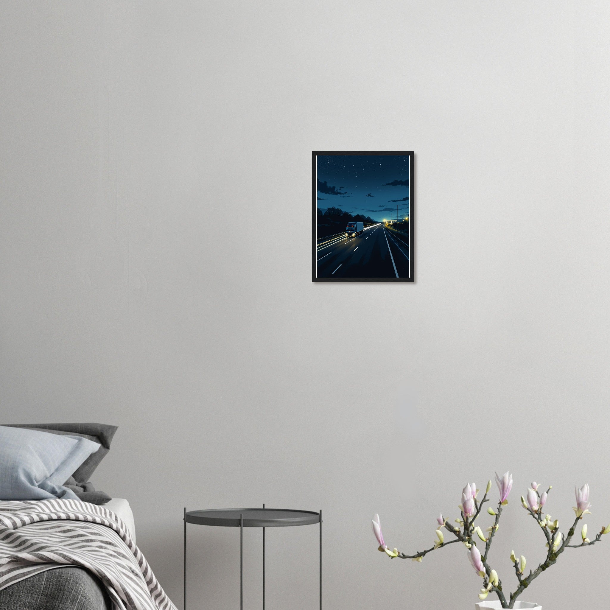 Lorry Driver Night Motorway Framed Print Wall Art Ready to Hang UK Framed Art Print — detail view | Wild Thread Co