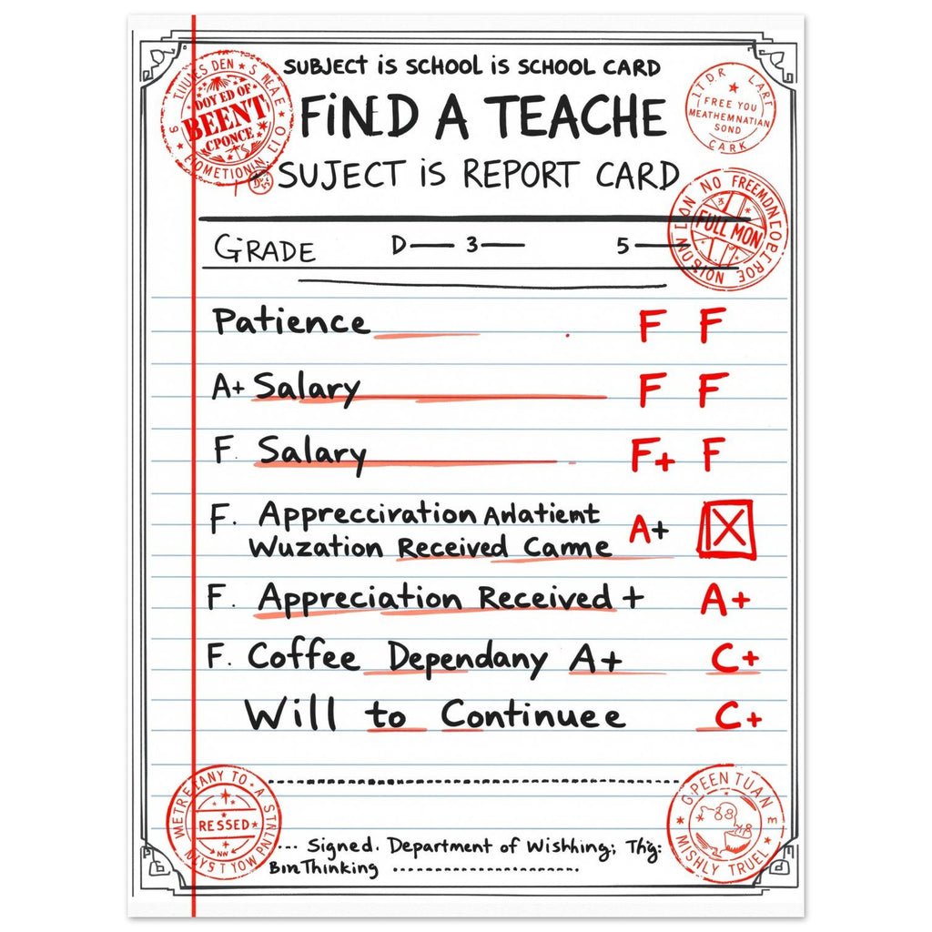 Funny Teacher Report Card Art Print Poster Wall Art UK — Art Print | Wild Thread Co