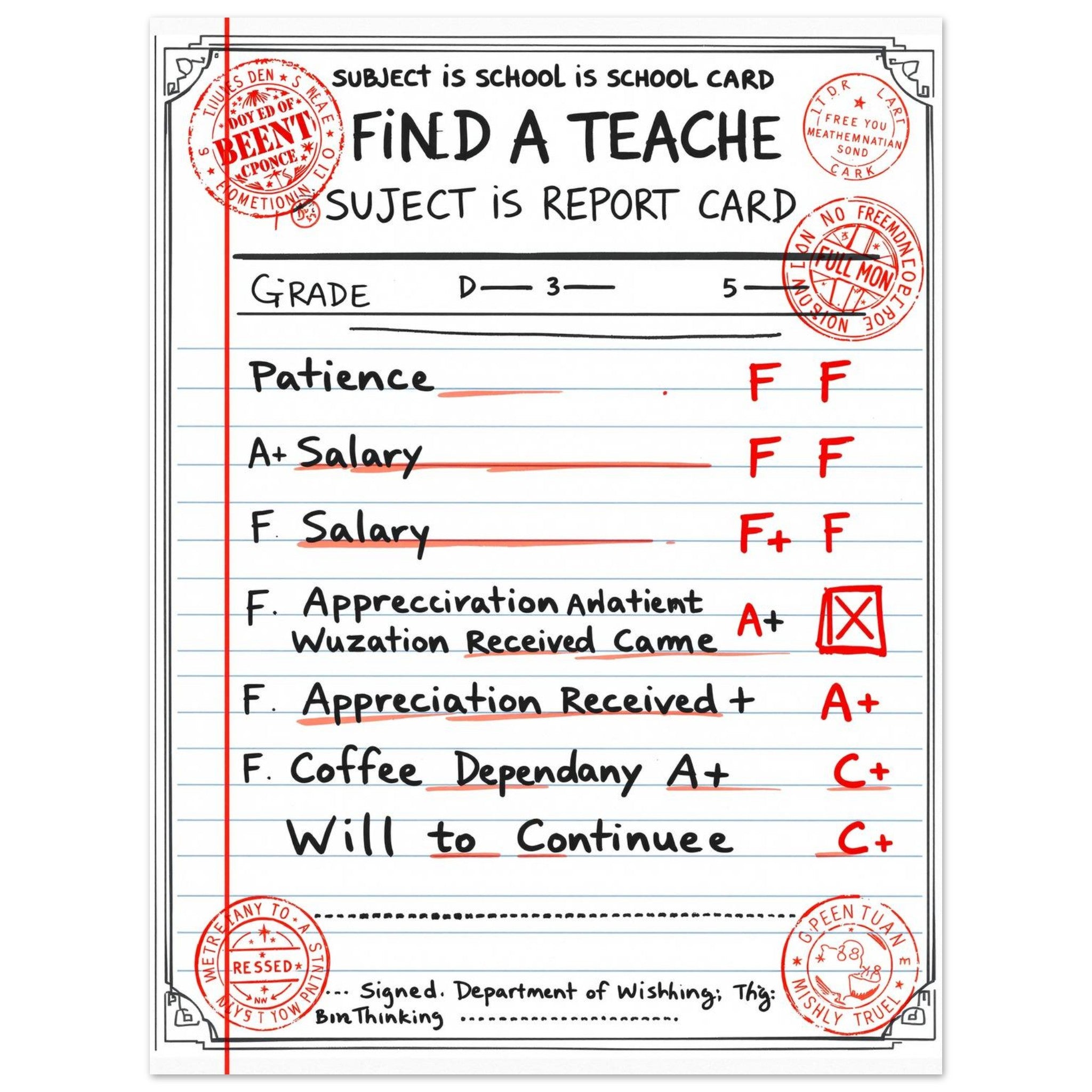 Funny Teacher Report Card Art Print Poster Wall Art UK — Art Print | Wild Thread Co