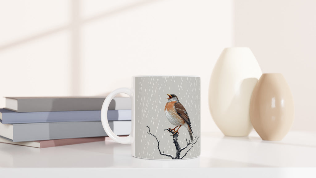 Mistle Thrush Singing Storm Mug — detail view | Wild Thread Co