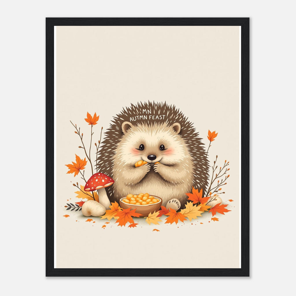 Hedgehog Autumn Feast Framed Print Wall Art Ready to Hang UK Framed Art Print — detail view | Wild Thread Co