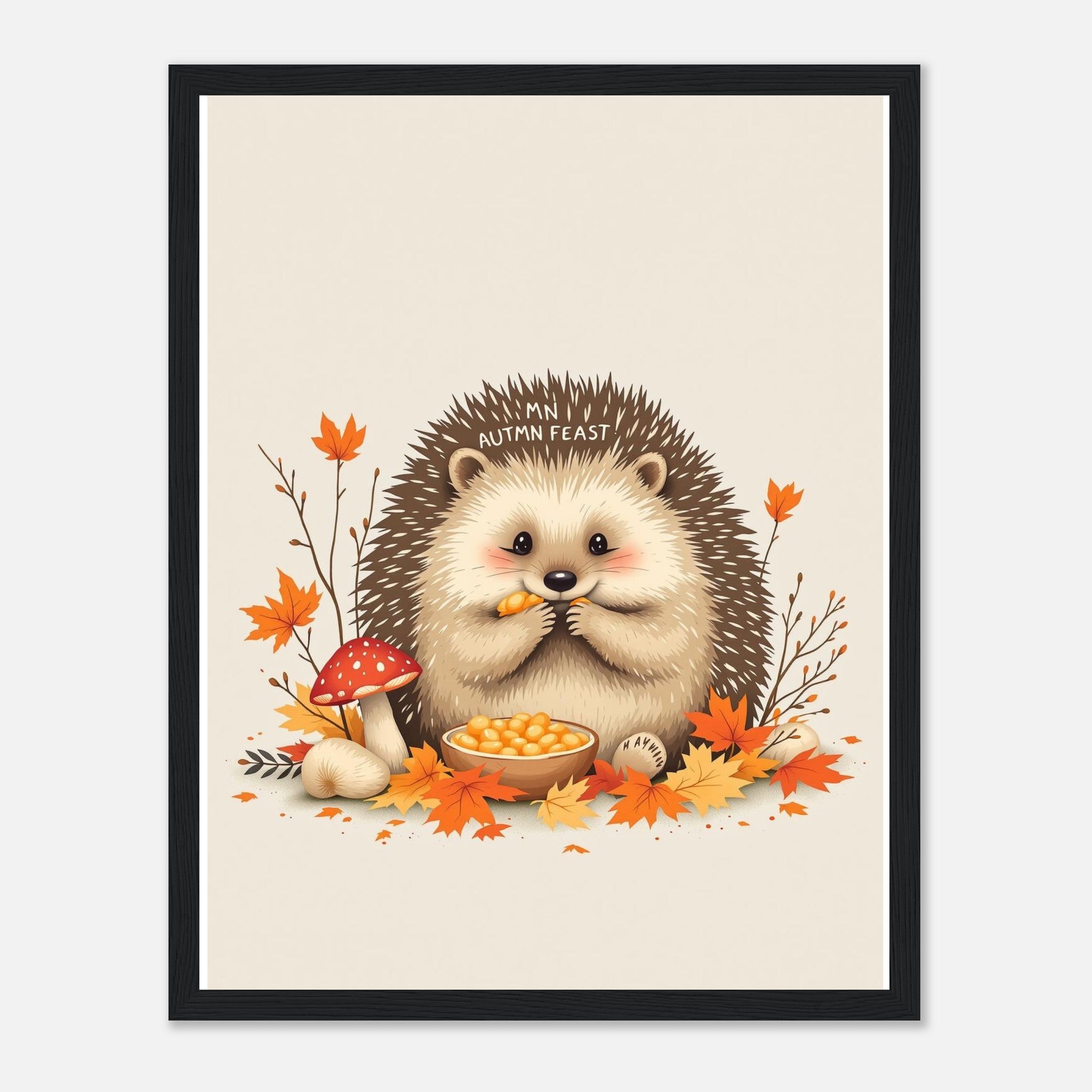 Hedgehog Autumn Feast Framed Print Wall Art Ready to Hang UK Framed Art Print — detail view | Wild Thread Co