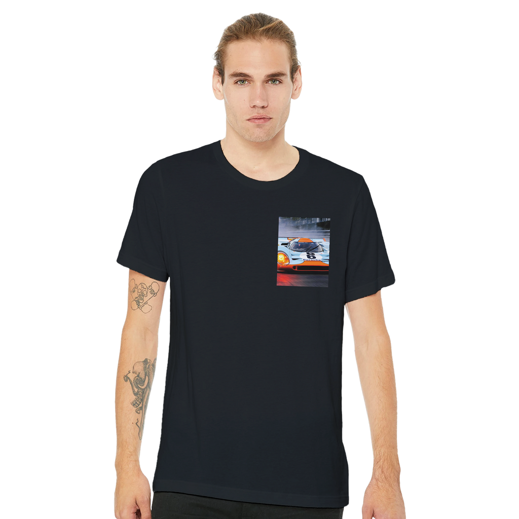 Porsche 917k Gulf T-Shirt — detail view | Wild Thread Co
