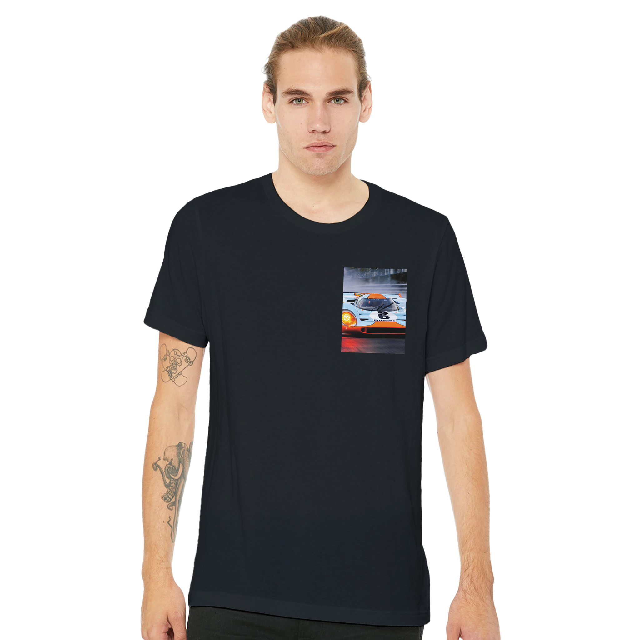 Porsche 917k Gulf T-Shirt — detail view | Wild Thread Co