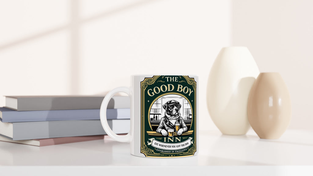 The Good Boy Inn Dog Dad Pub Shirt — Mug detail view | Wild Thread Co