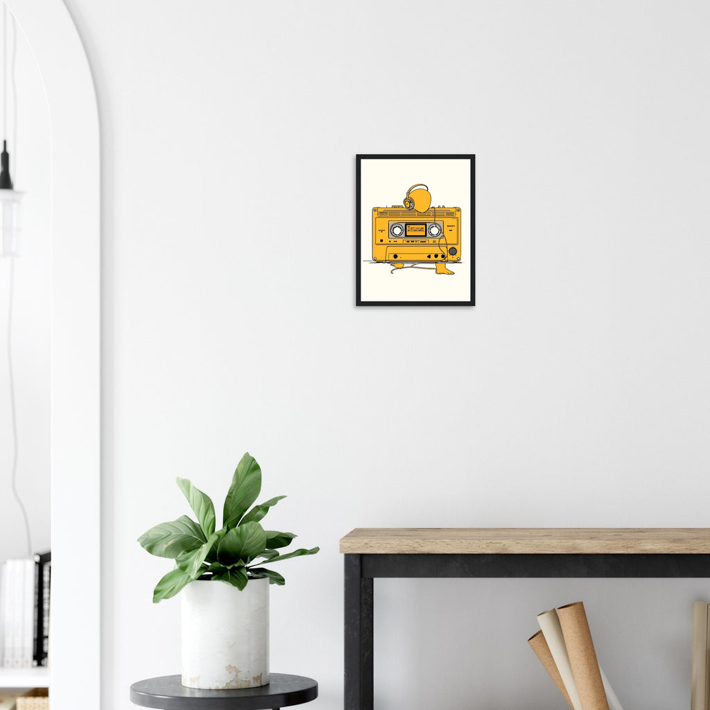 Walkman Introvert Cable Figure Framed Art Print — detail view | Wild Thread Co